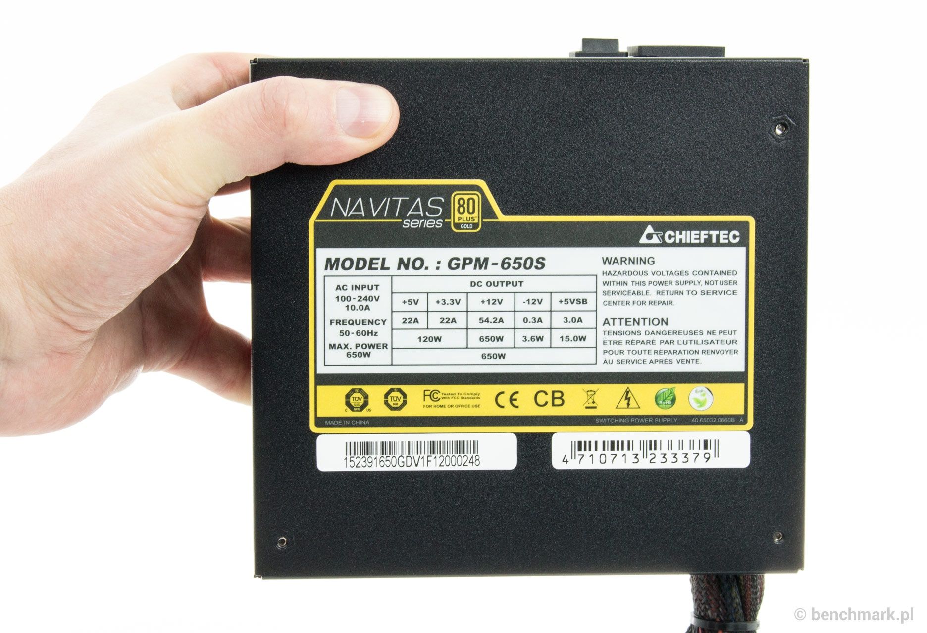 Chieftec Navitas GPM-650S zasilacz - tabliczka znamionowa