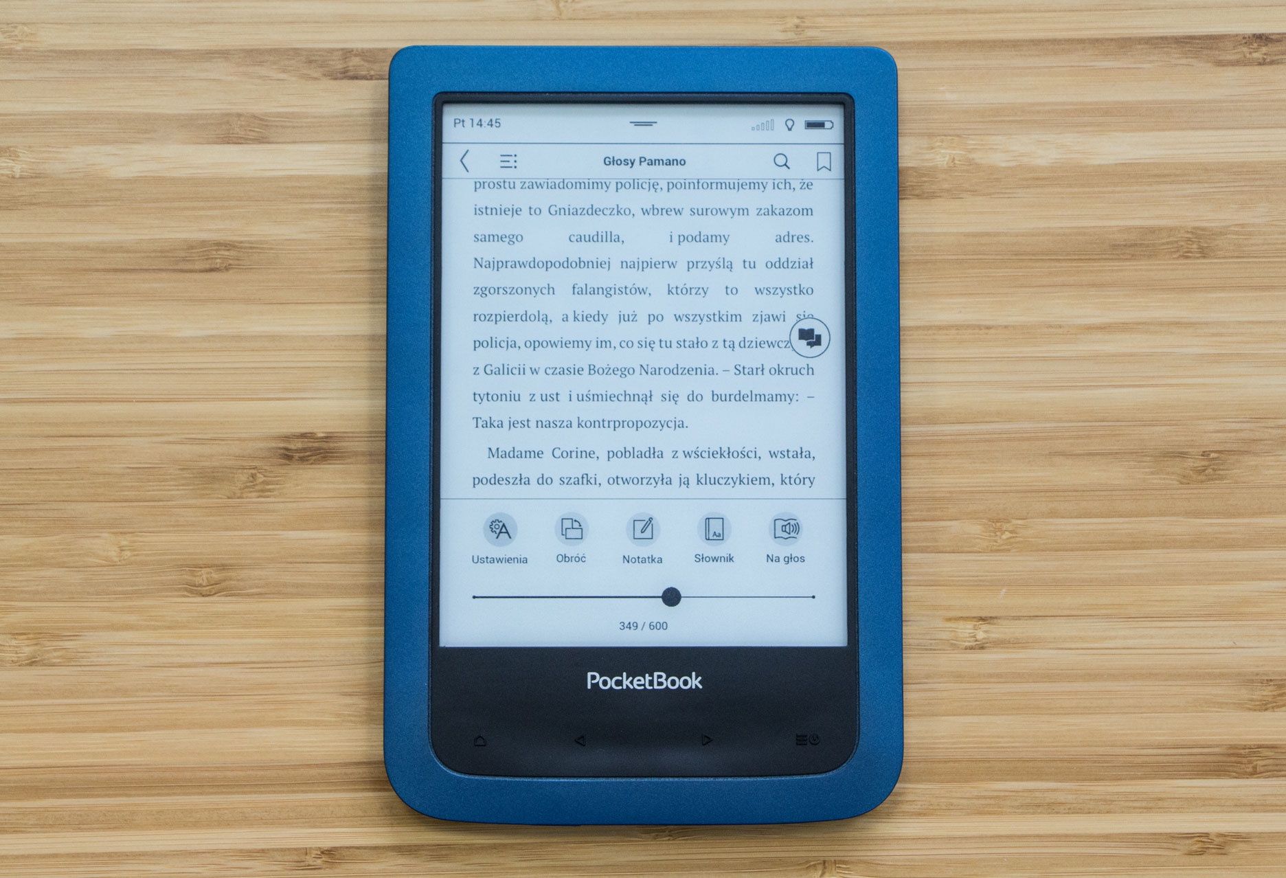 PocketBook Aqua 2 opcje w trakcie czytania