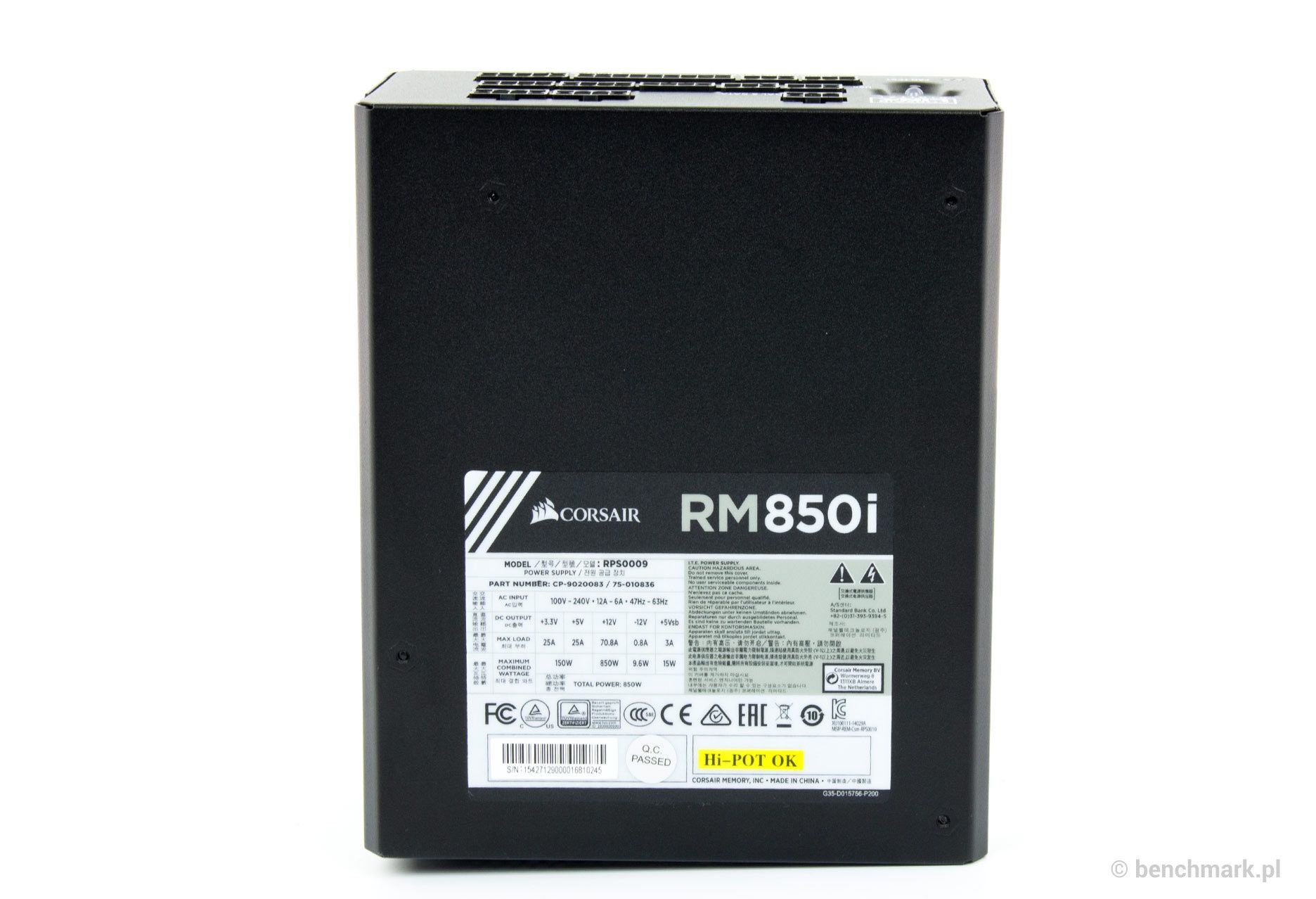 Corsair RM850i 850W - tabliczka znamionowa