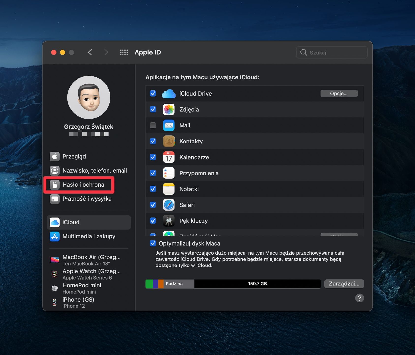 aplikacje na tym macu używające icloud
