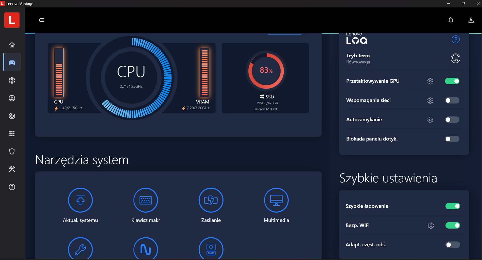 Brak możliwości przełączenia MUX-a w oprogramowaniu Lenovo Vantage