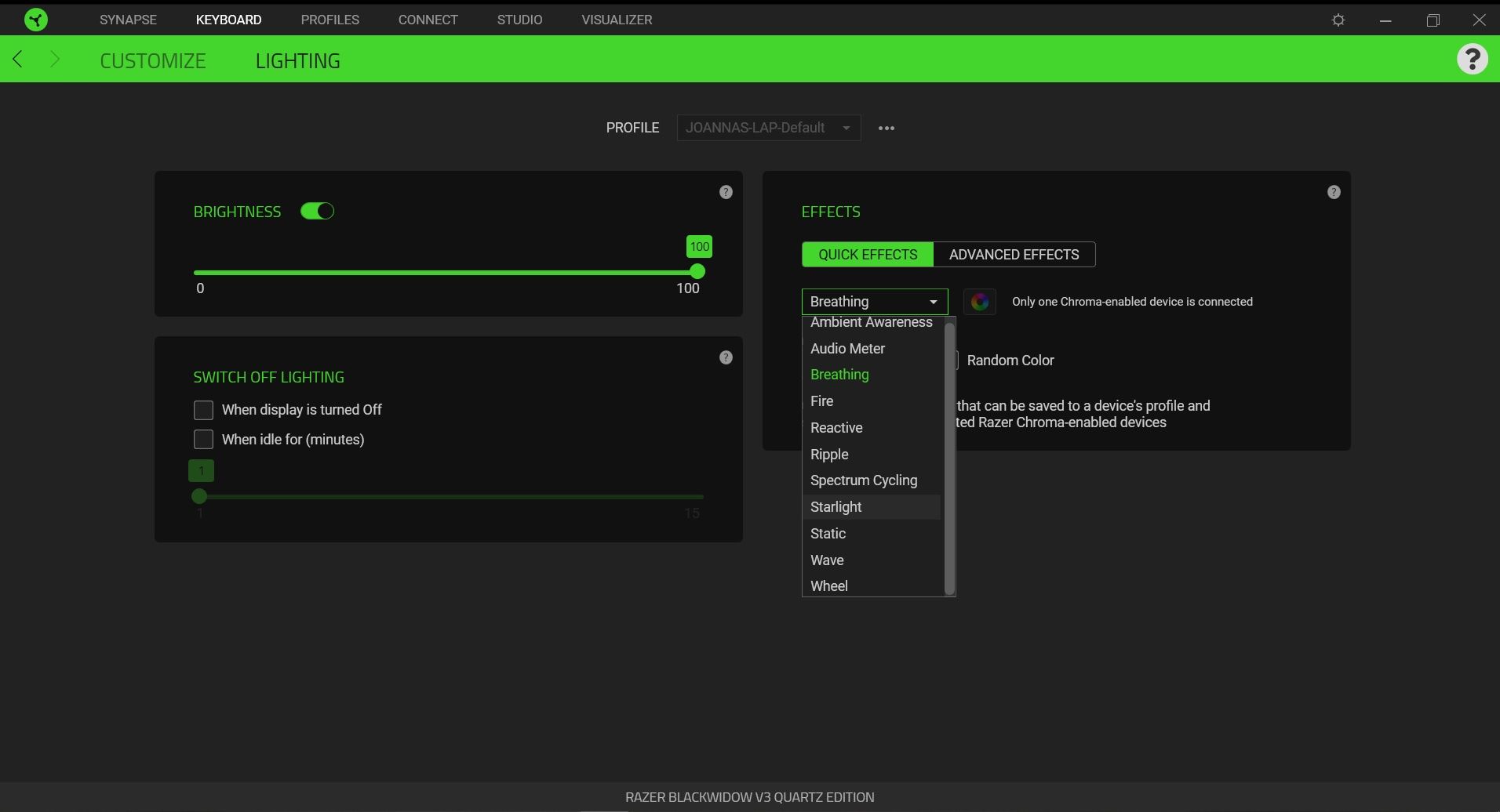 Razer BlackWidow V3 podświetlenie