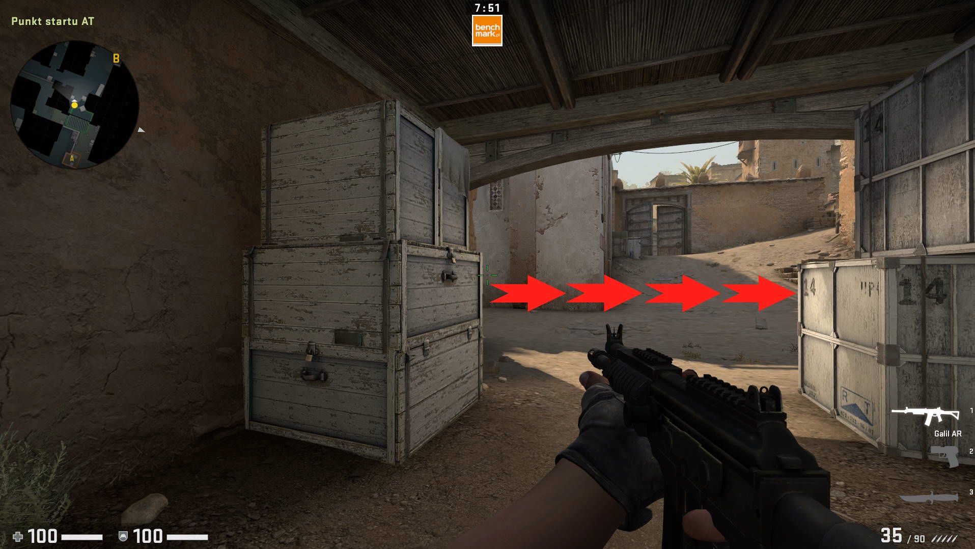 Procedura testowa - miejsce testowe na mapie Dust2