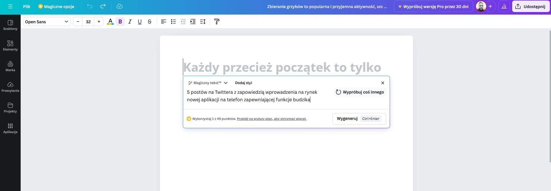magiczny tekst canva