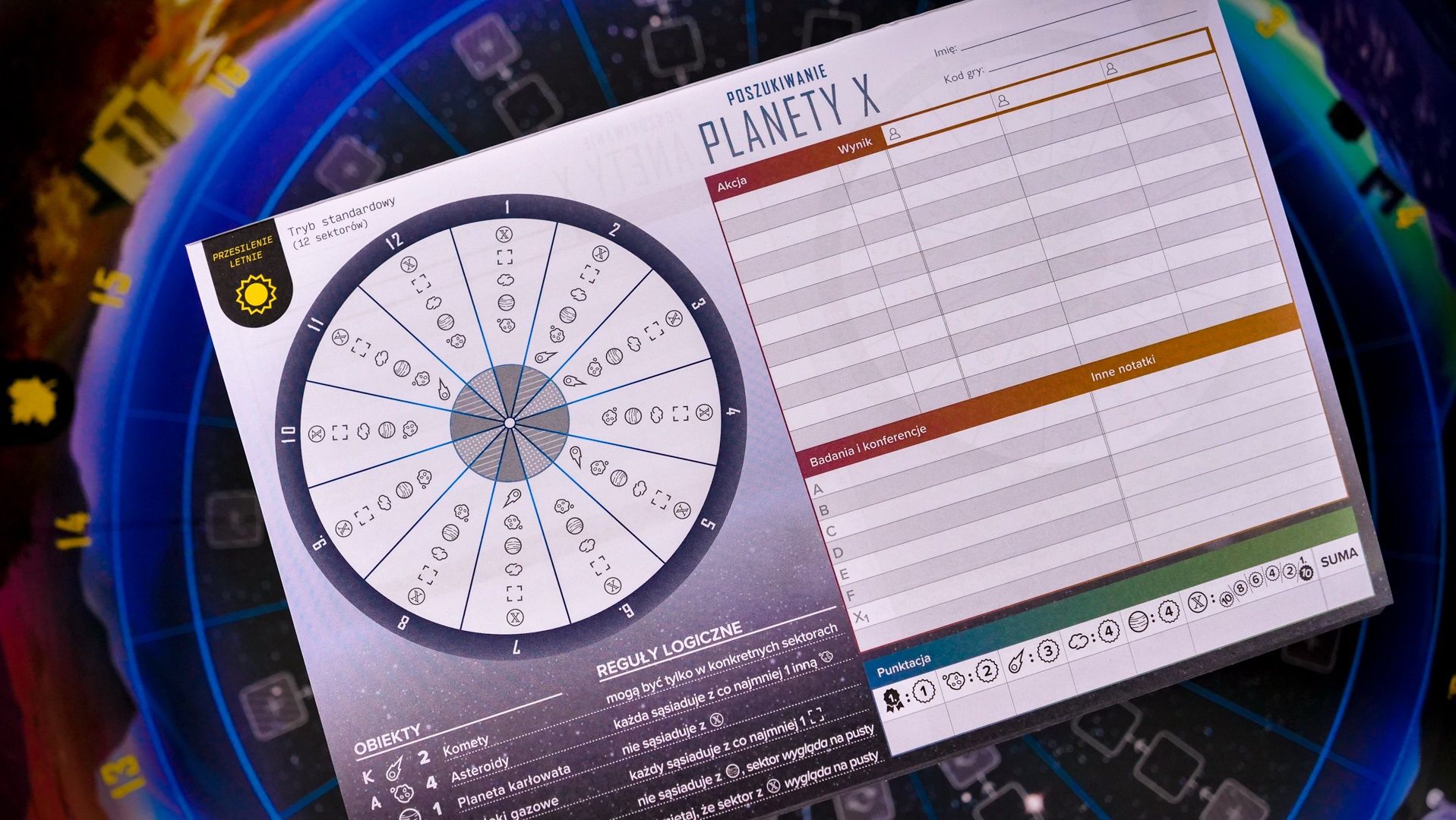 Poszukiwanie Planety X - karta trybu standardowego