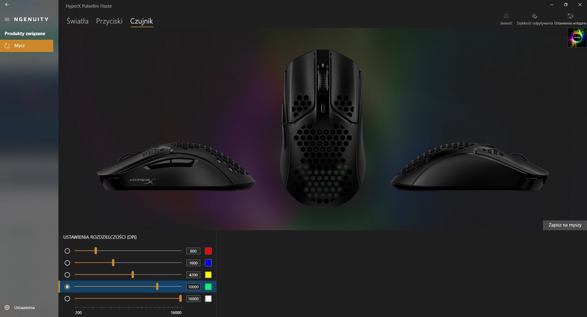 HyperX Pulsefire Haste - ustawienia sensora myszki