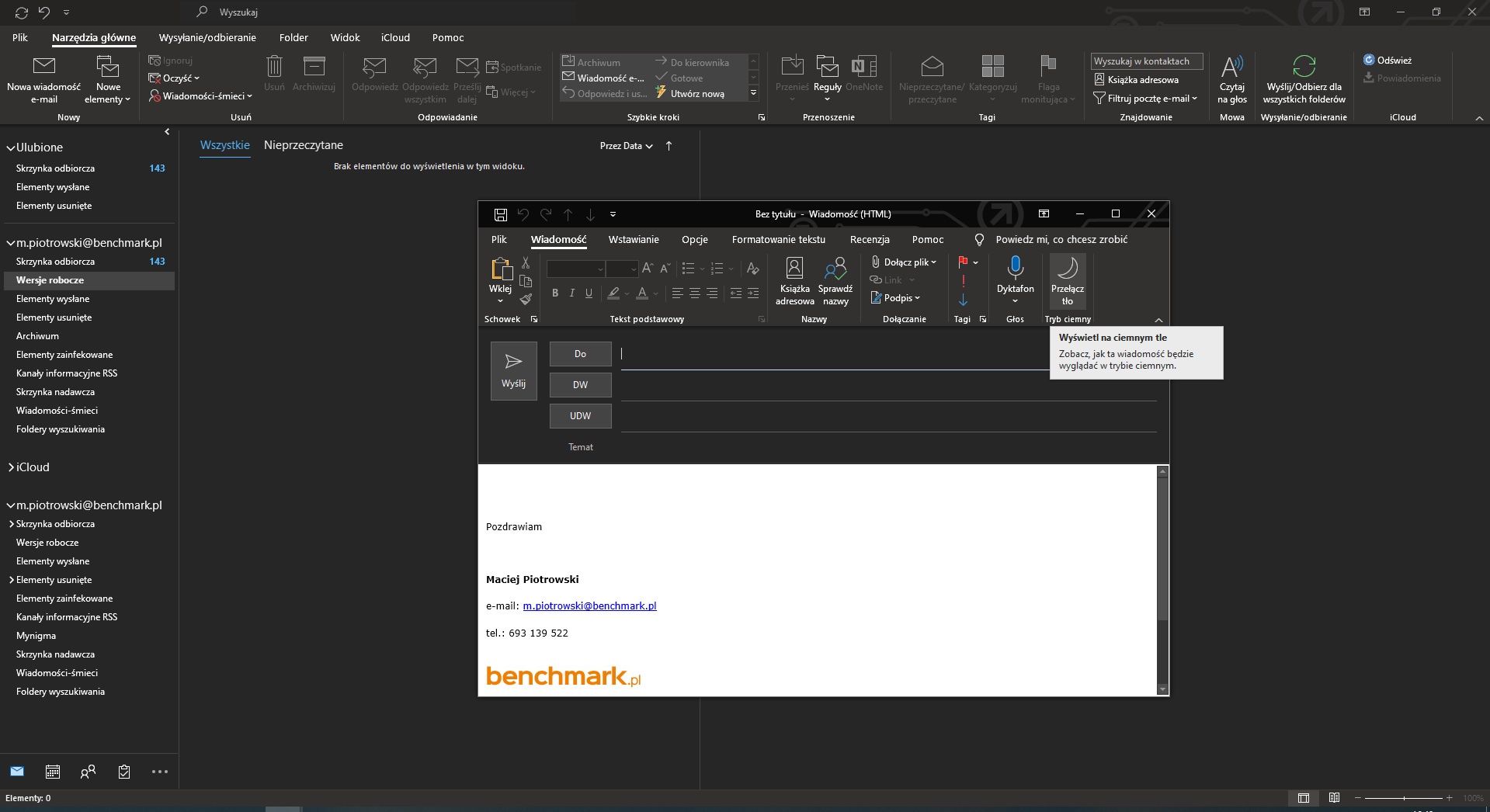 Microsoft 365 - motyw ciemny