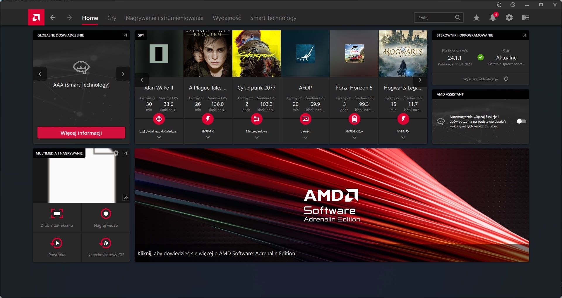 AMD panel sterowania Adrenalin
