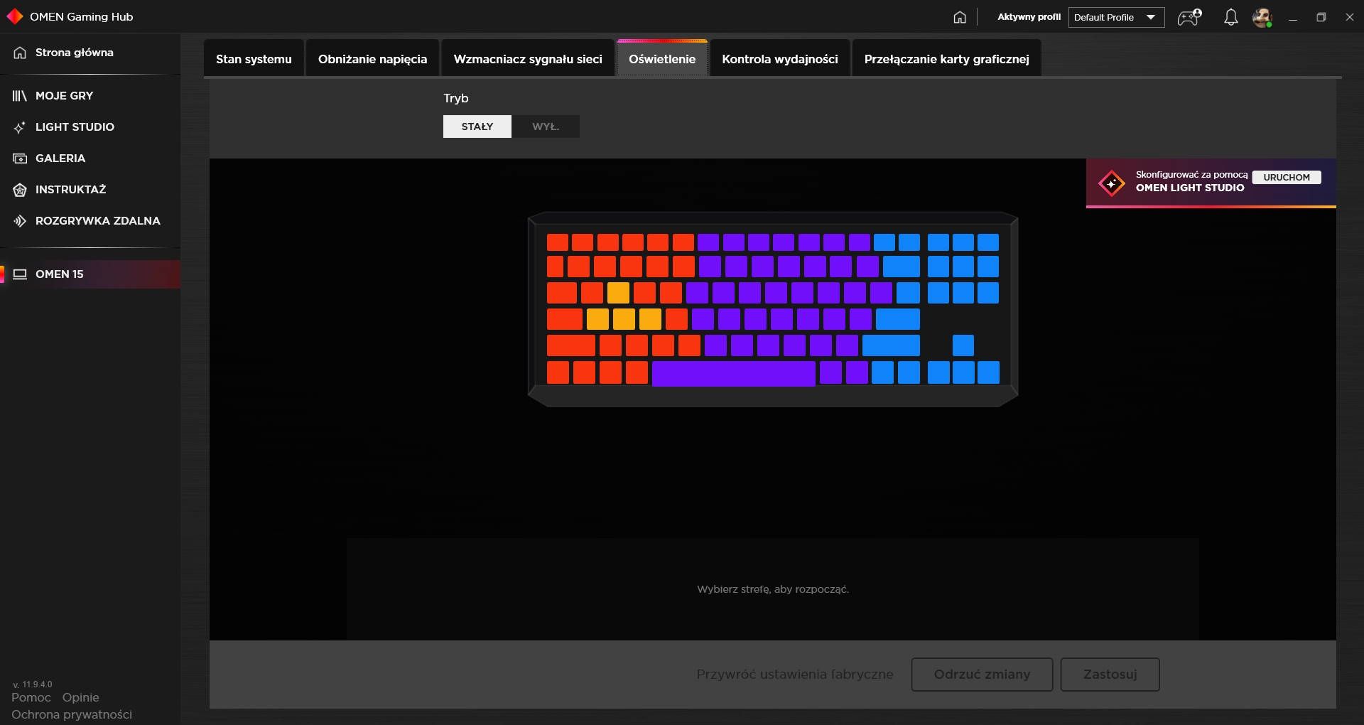 OMEN Gaming Hub - sterowanie RGB