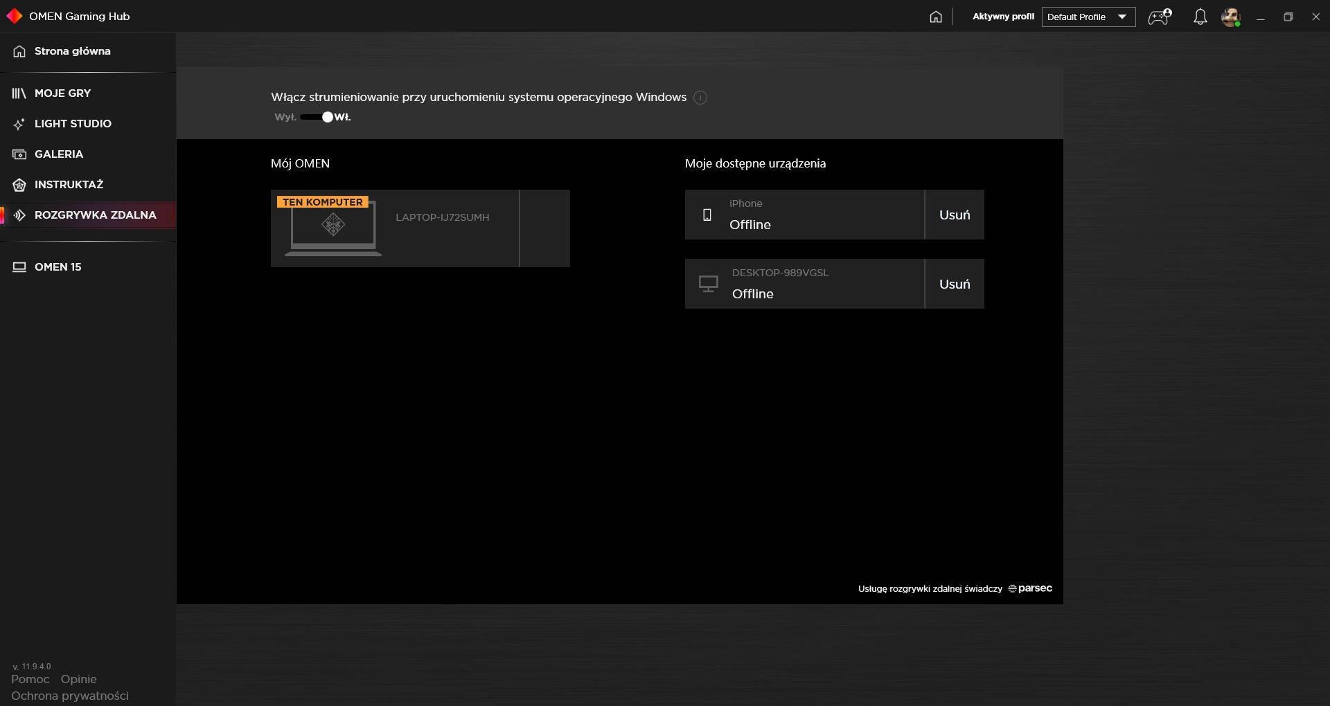 OMEN Gaming Hub - zdalny dostęp