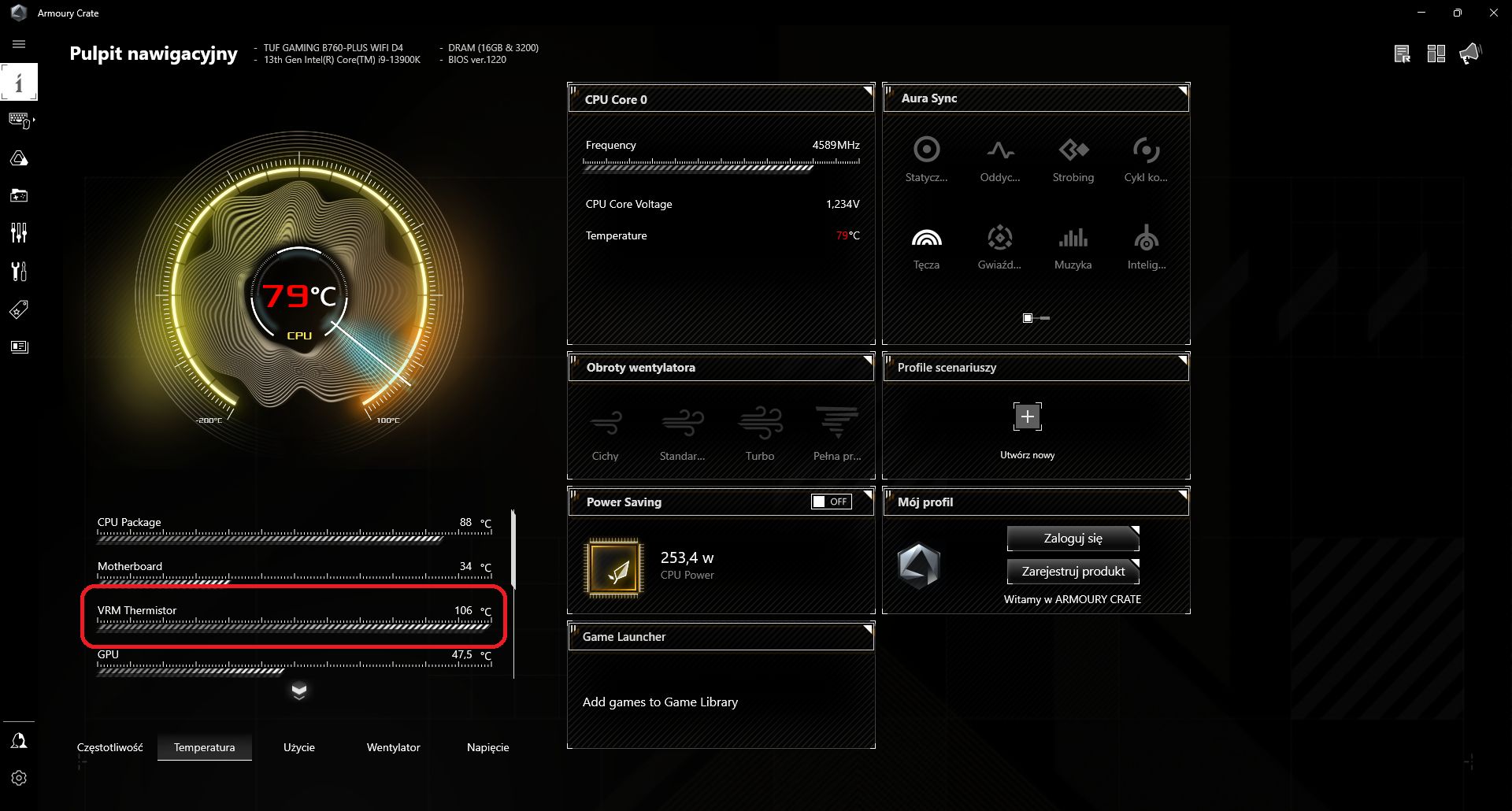 ASUS TUF Gaming B760 PLUS WIFI D4 - temperatura sekcji zasilania