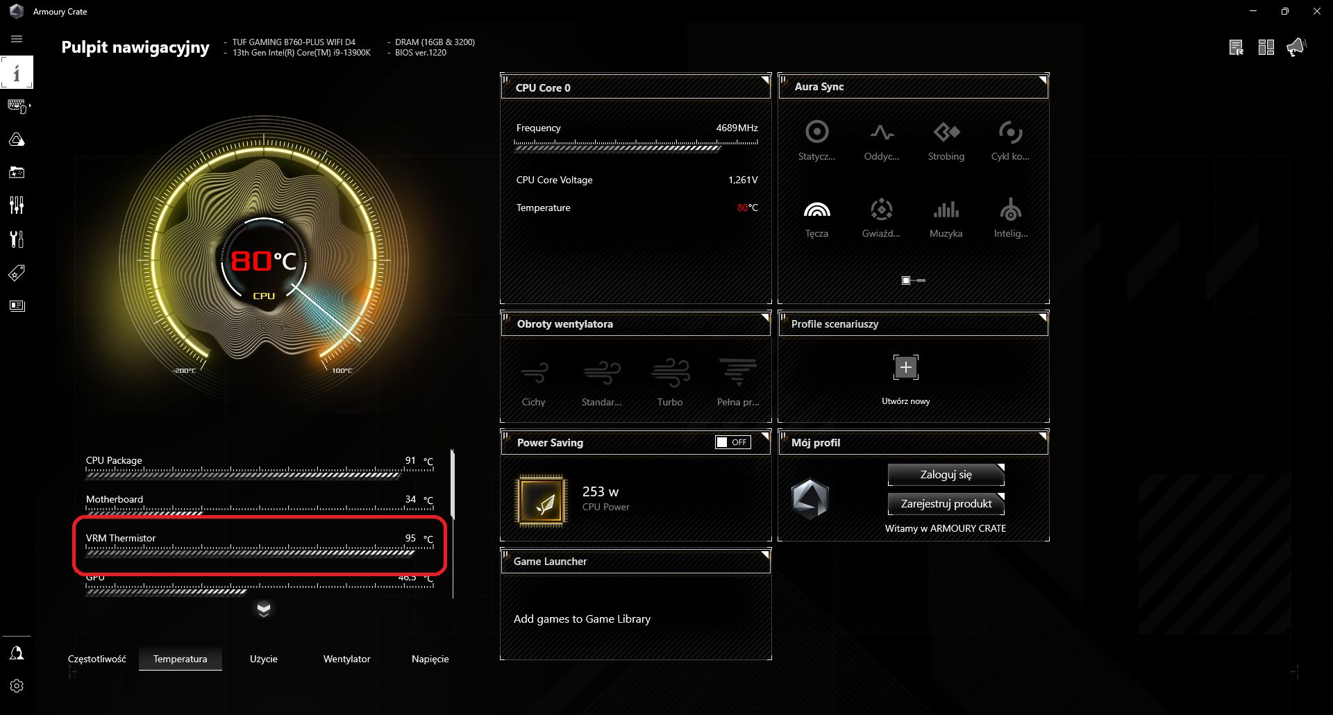 ASUS TUF Gaming B760 PLUS WIFI D4 - temperatura sekcji zasilania