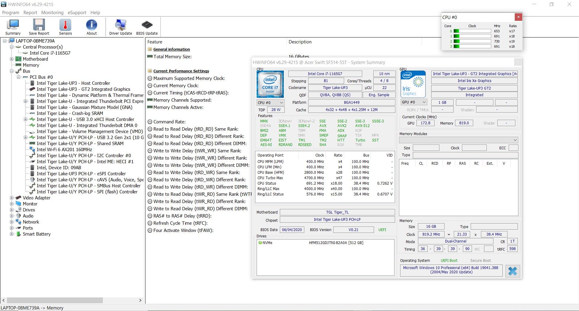 Intel Tiger Lake - HWInfo