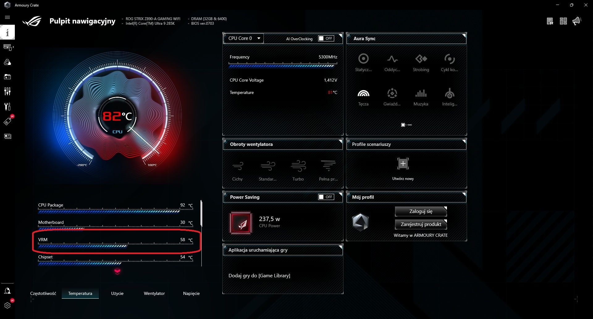 ASUS ROG Strix Z890-A Gaming WIFI - temperatura sekcji zasilania