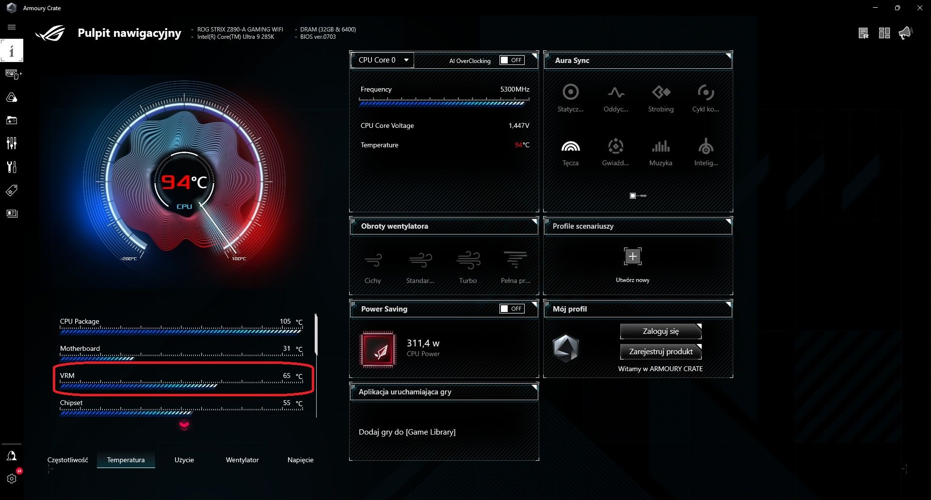 ASUS ROG Strix Z890-A Gaming WIFI - temperatura sekcji zasilania po podkręceniu