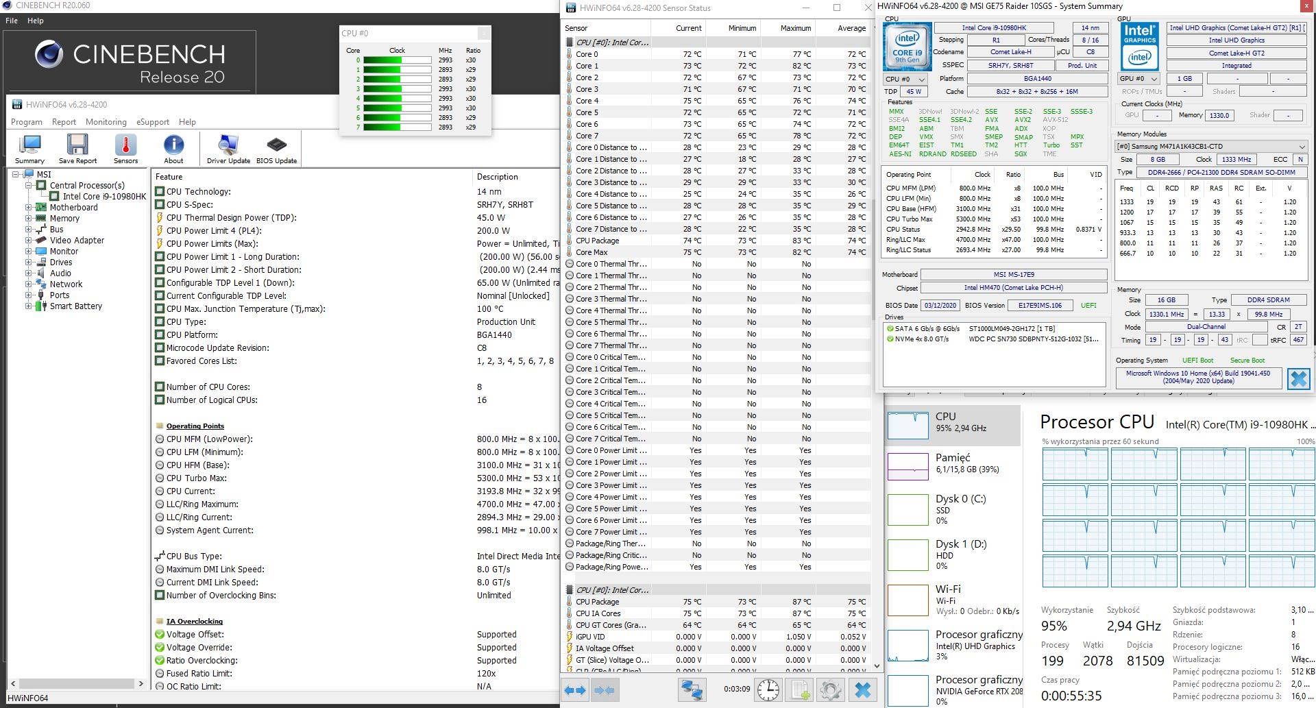 MSI GE75 Raider 10SGS - Thermaltrhrottling w trybie cichym