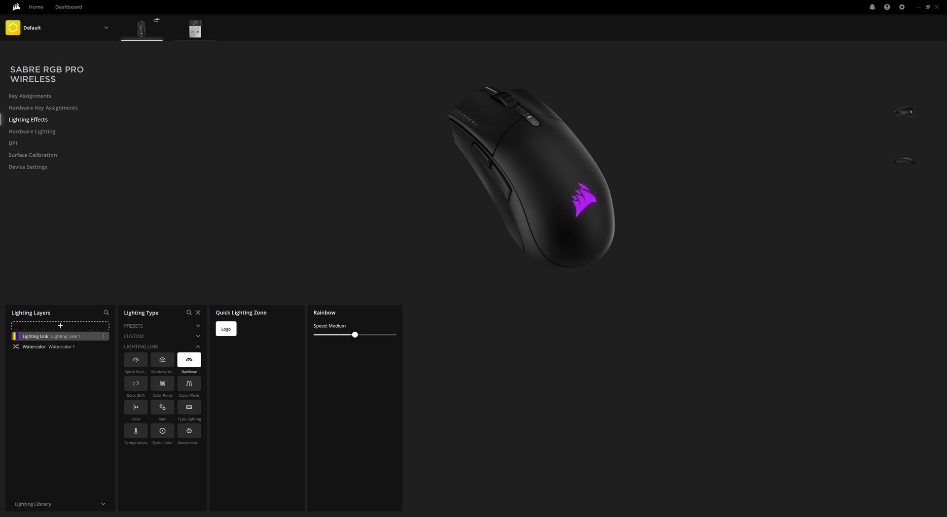 Corsair M65 RGB Ultra Wireless vs Corsair Sabre RGB Pro Wireless - ustawienia podświetlania Sabre RGB Pro Wireless
