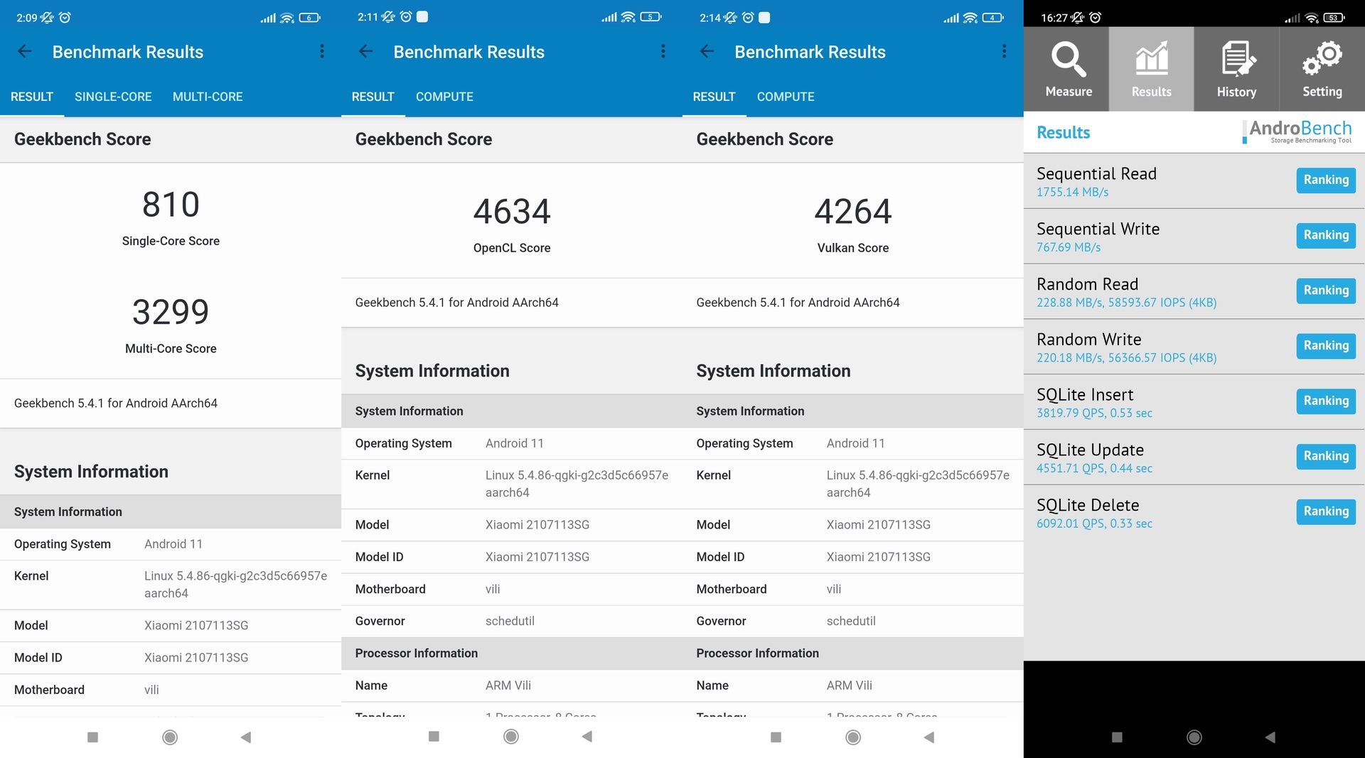 Wyniki benchmark Xiaomi 11T Pro