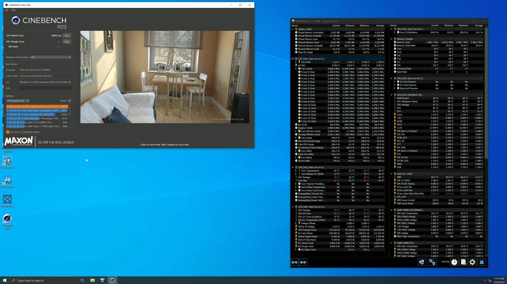 Intel Core i9-12900KS - wydajność w Cinebench R23