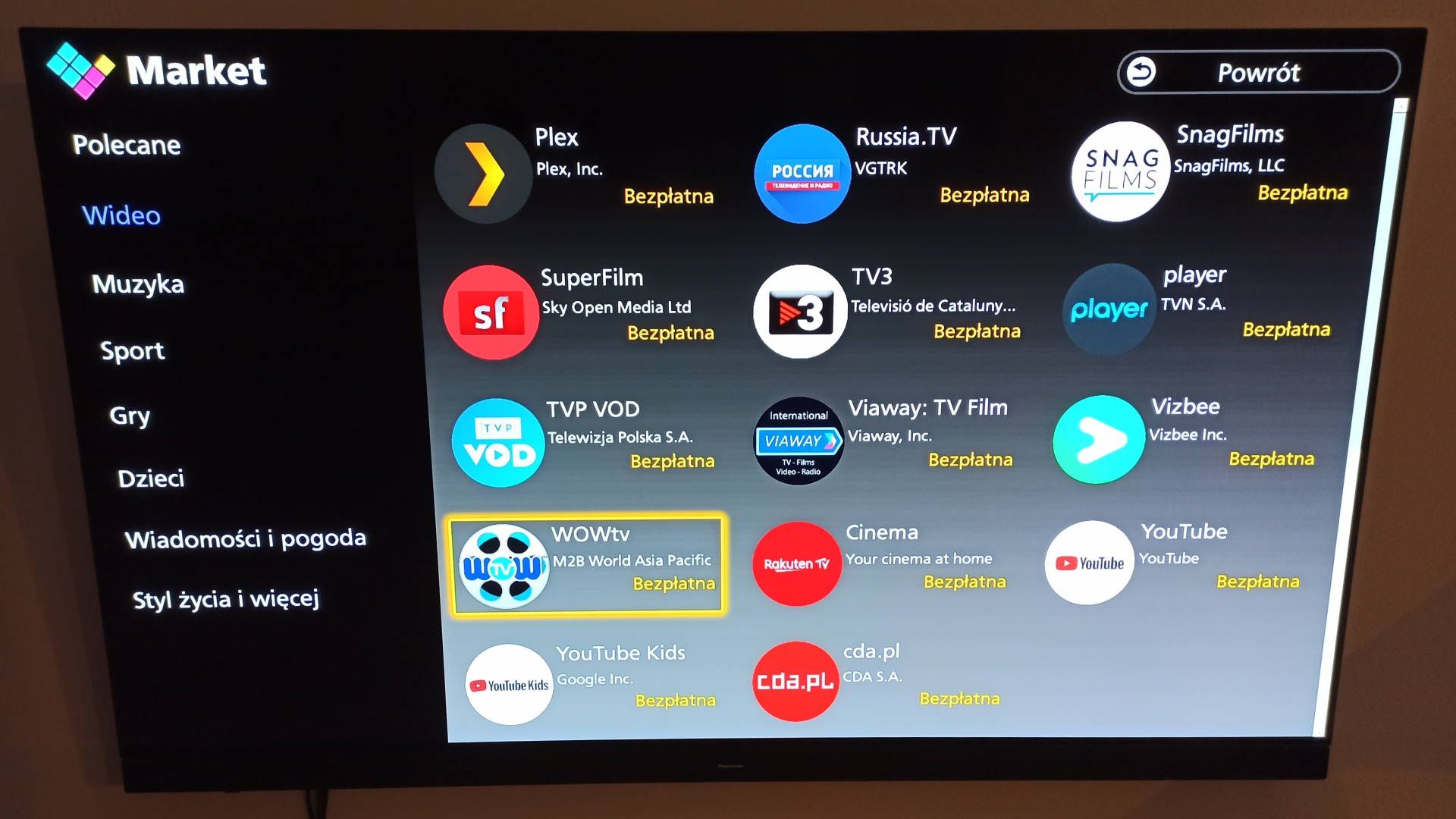 Panasonic TX-65HZ1500E - aplikacje video