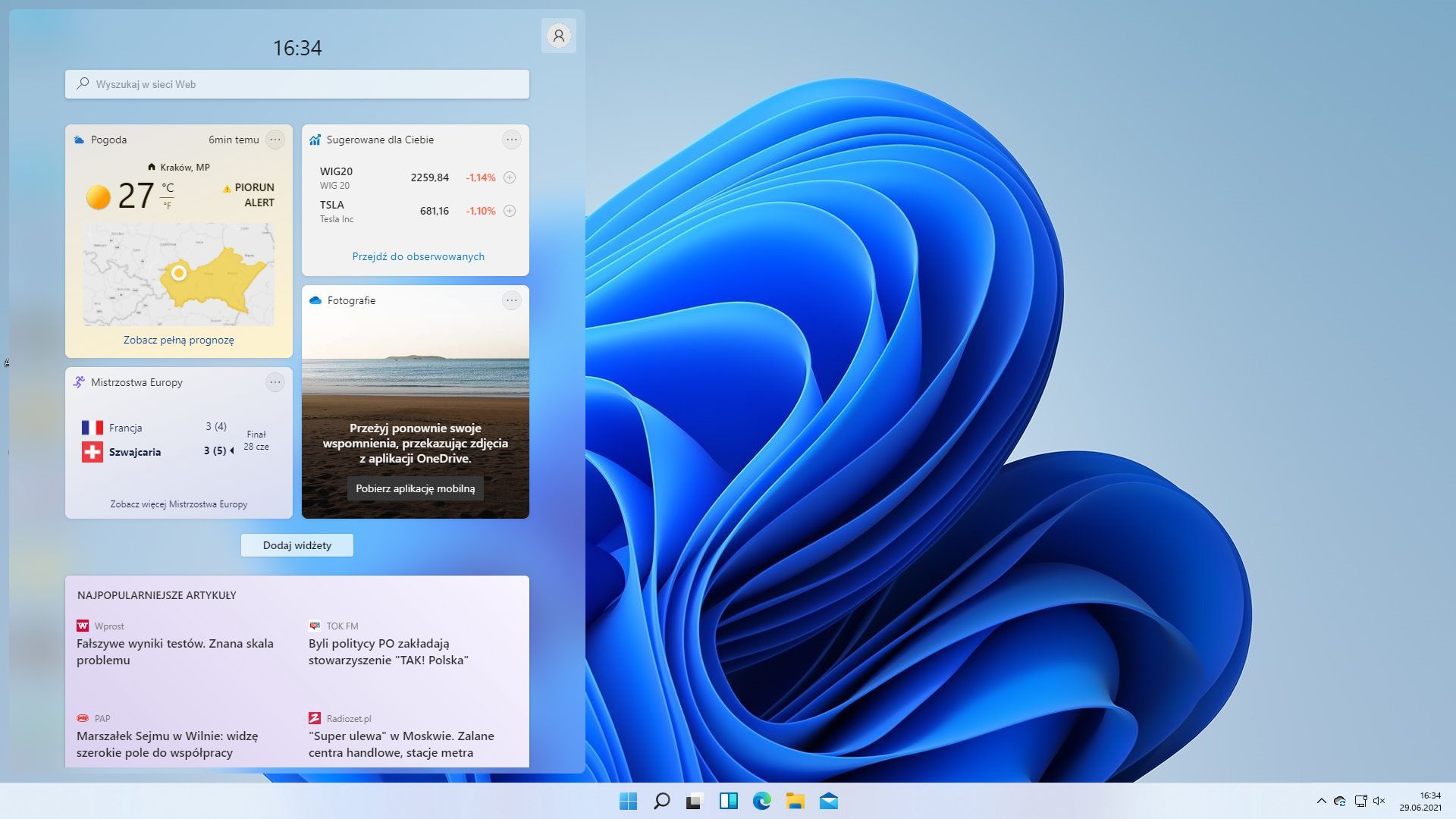 Windows 11 interfejs - widżety