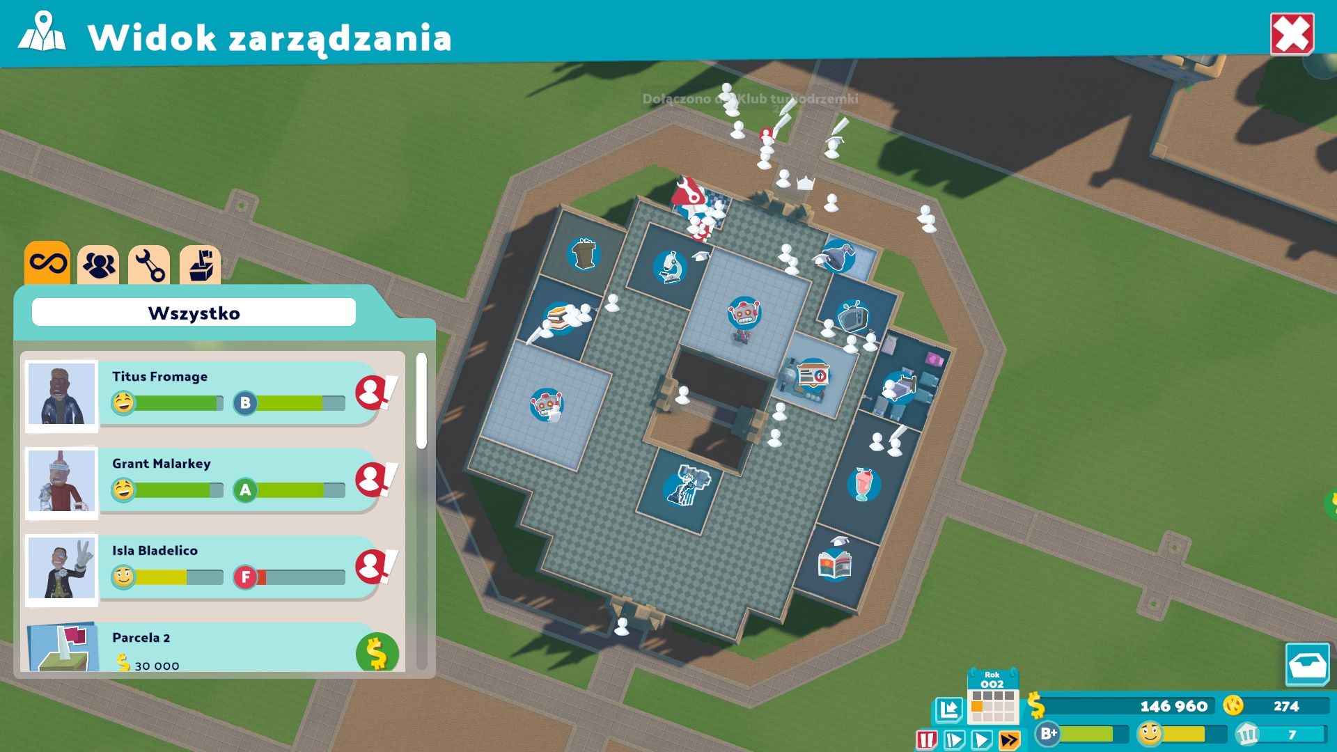 Two Point Campus - widok zarządzania