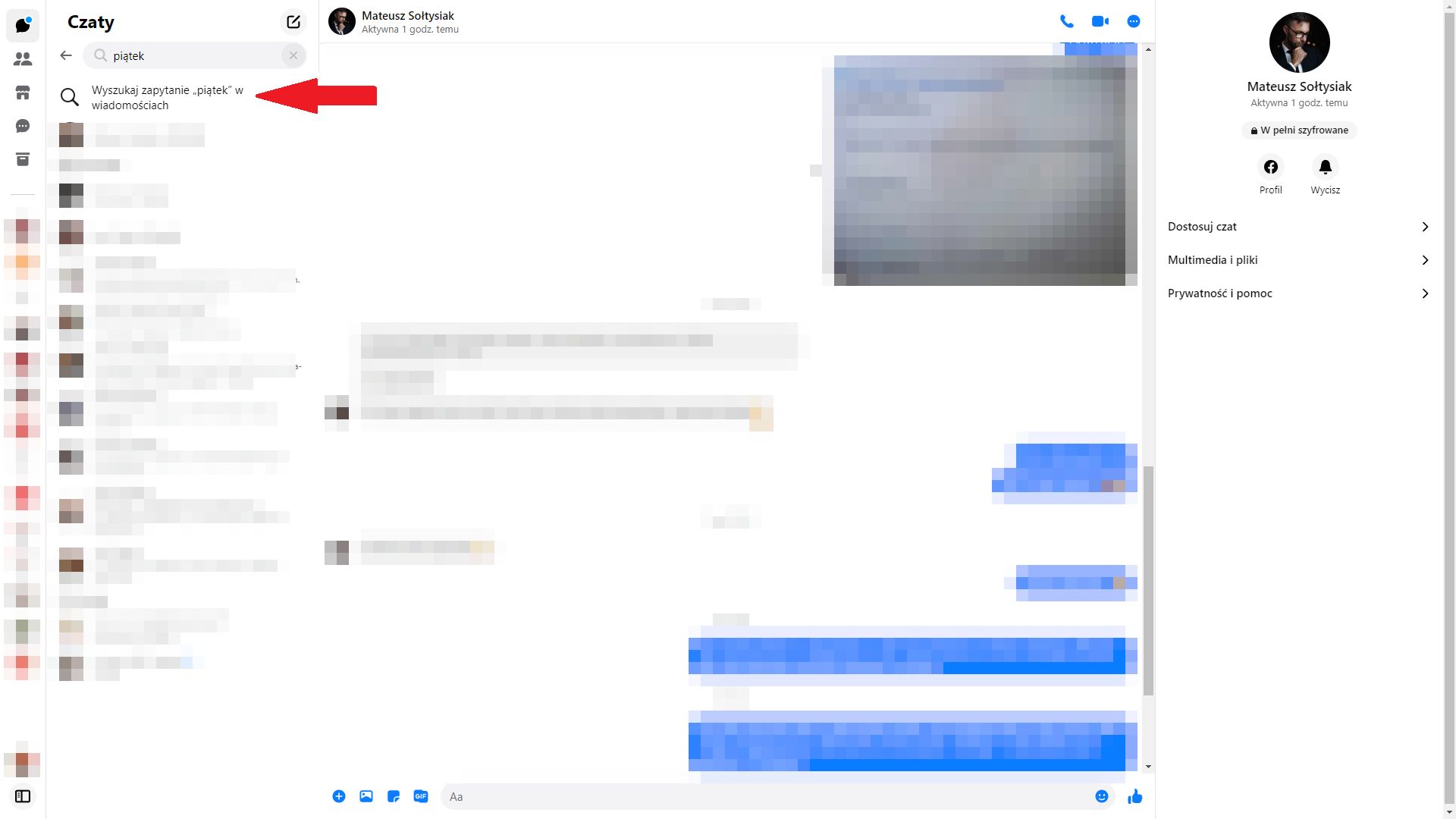 Messenger - wyszukaj w wiadomościach