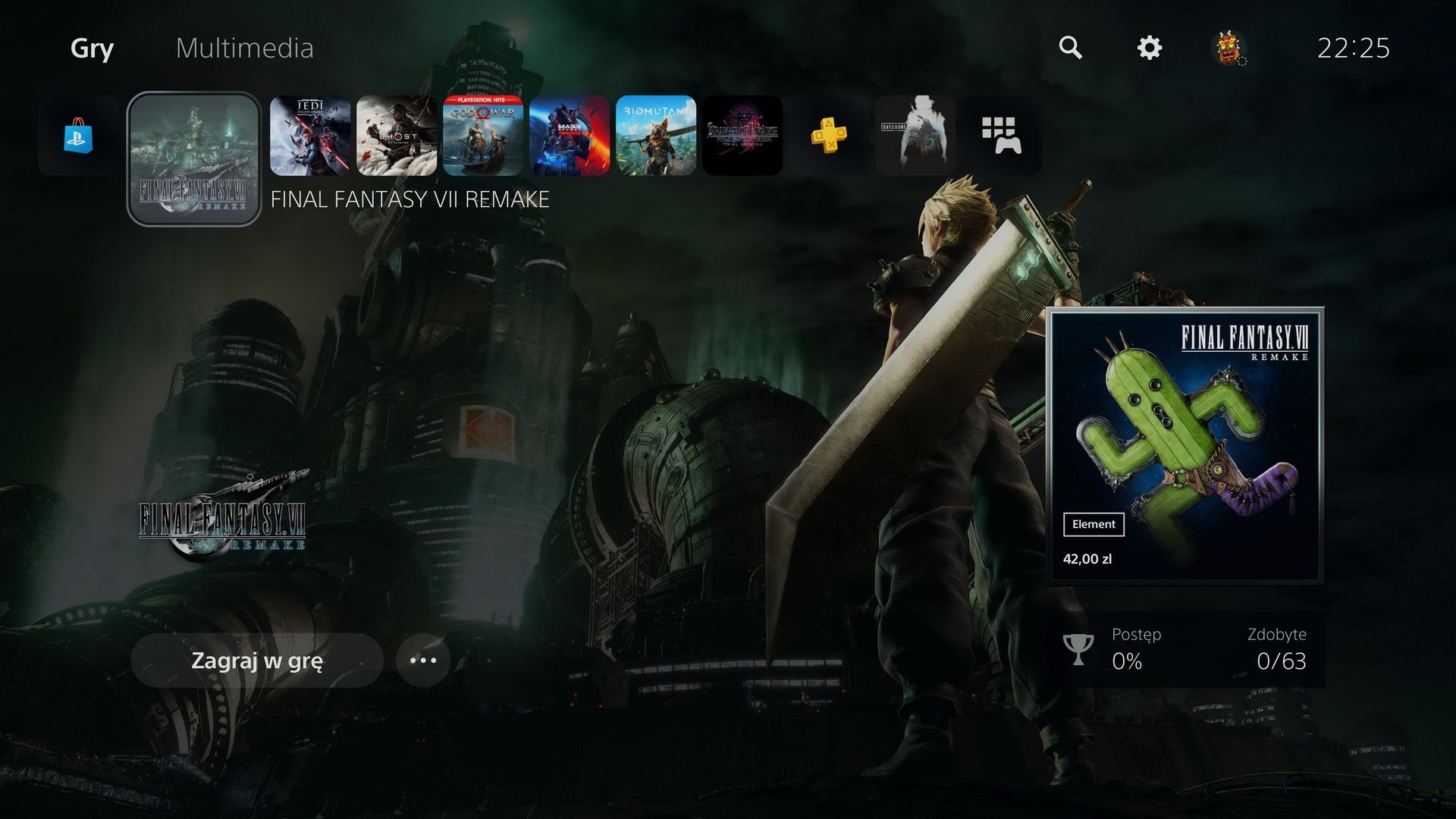 Dysk PS5 - menu konsoli