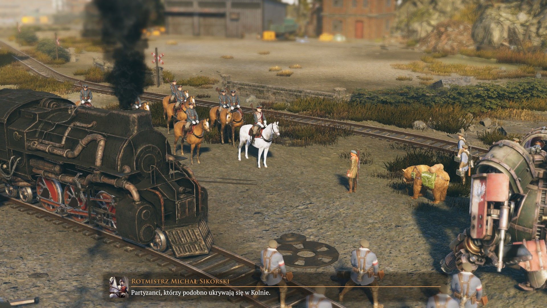 Iron Harvest - rotmistrz Sikorski i niedźwiedź Wojtek