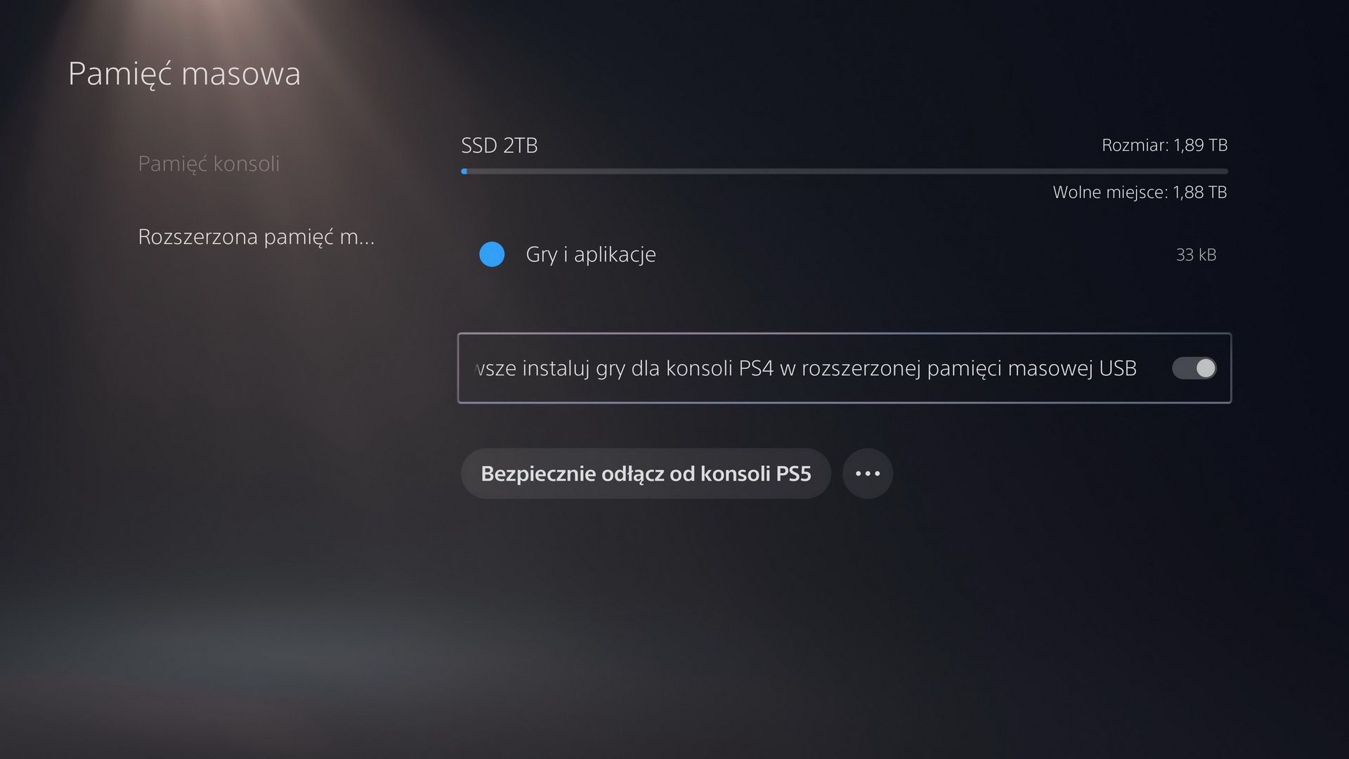 Dysk PS5 - bezpieczne odłączanie dysku USB od konsoli