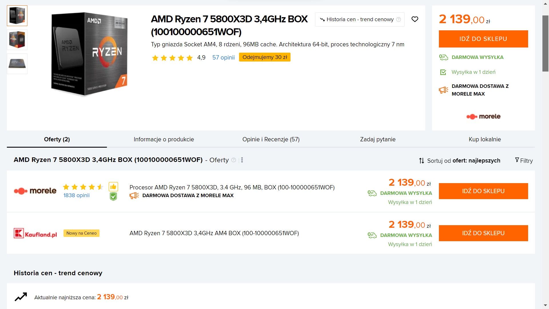 AMD Ryzen 7 5800X3D - ceny w sklepach