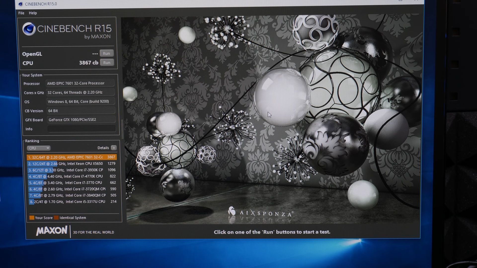 AMD Epyc 7601 - wydajność Cinebench R15 3400 MHz