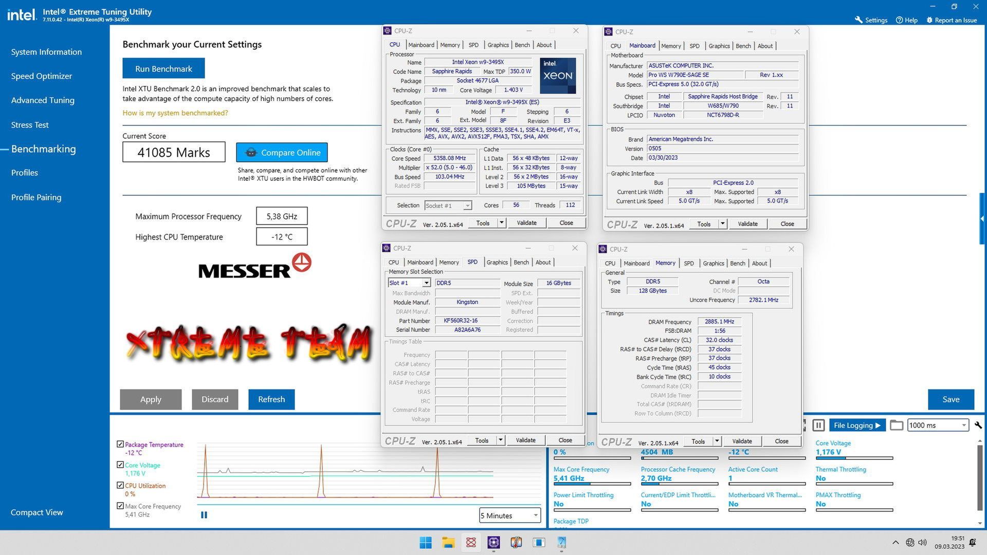 Intel Xeon w9-3945W - rekord podkręcania w XTU 2.0