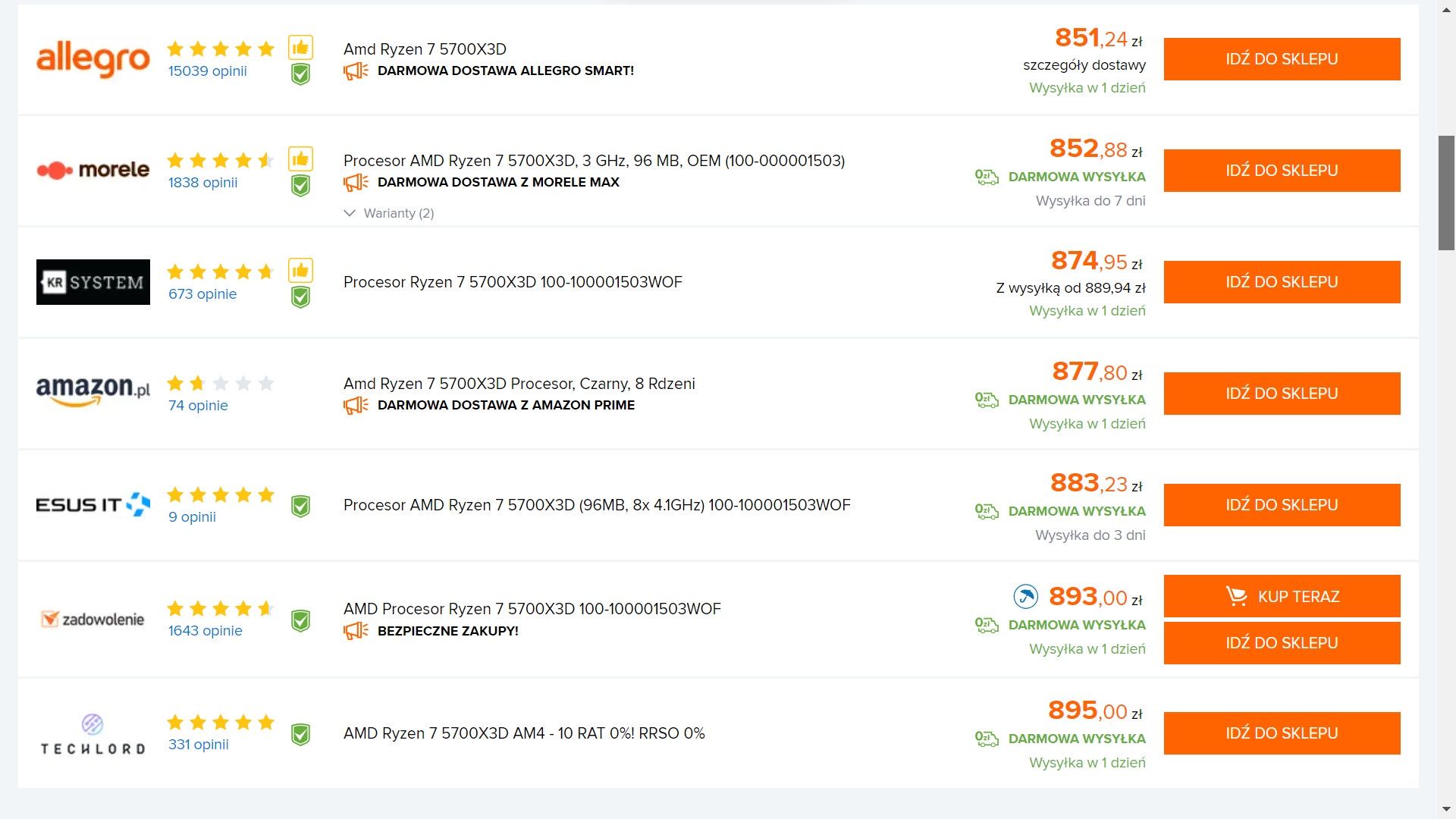 AMD Ryzen 7 5700X3D - ceny w sklepach