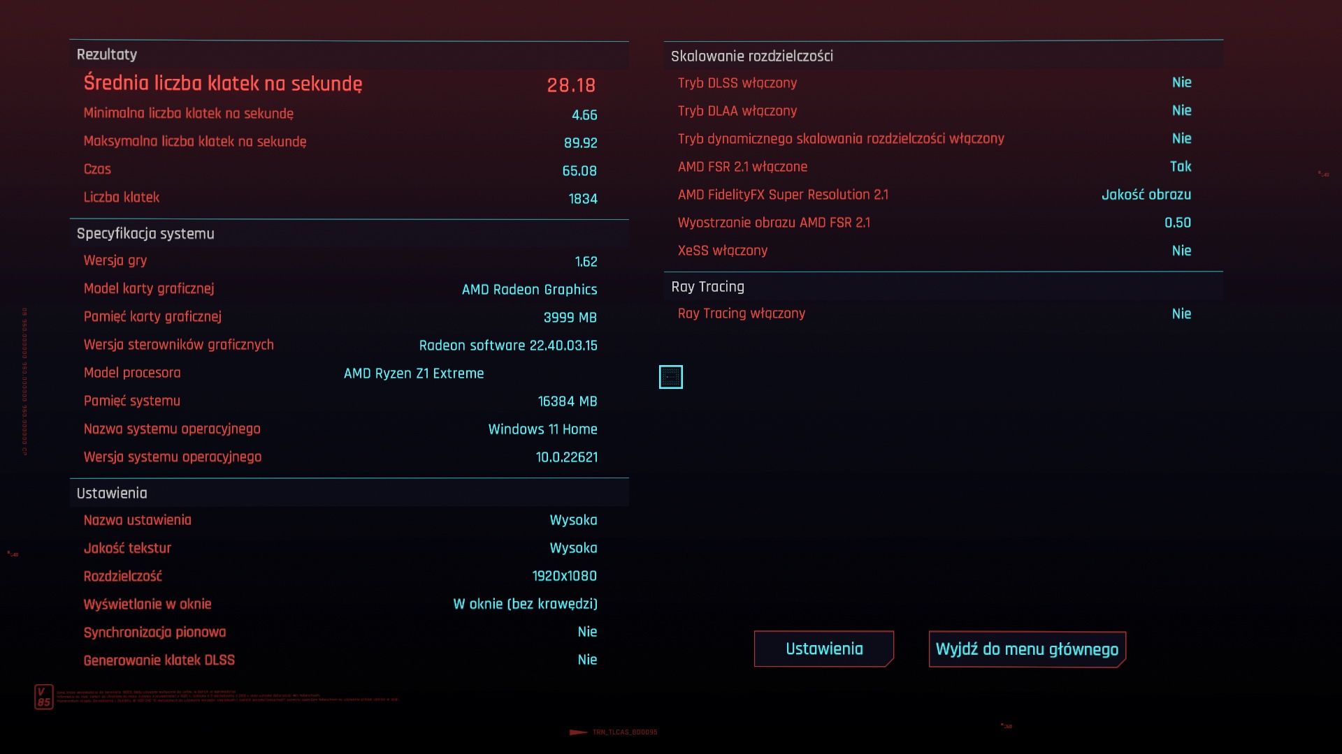 Asus ROG Ally - benchmark Cyberpunk 2077