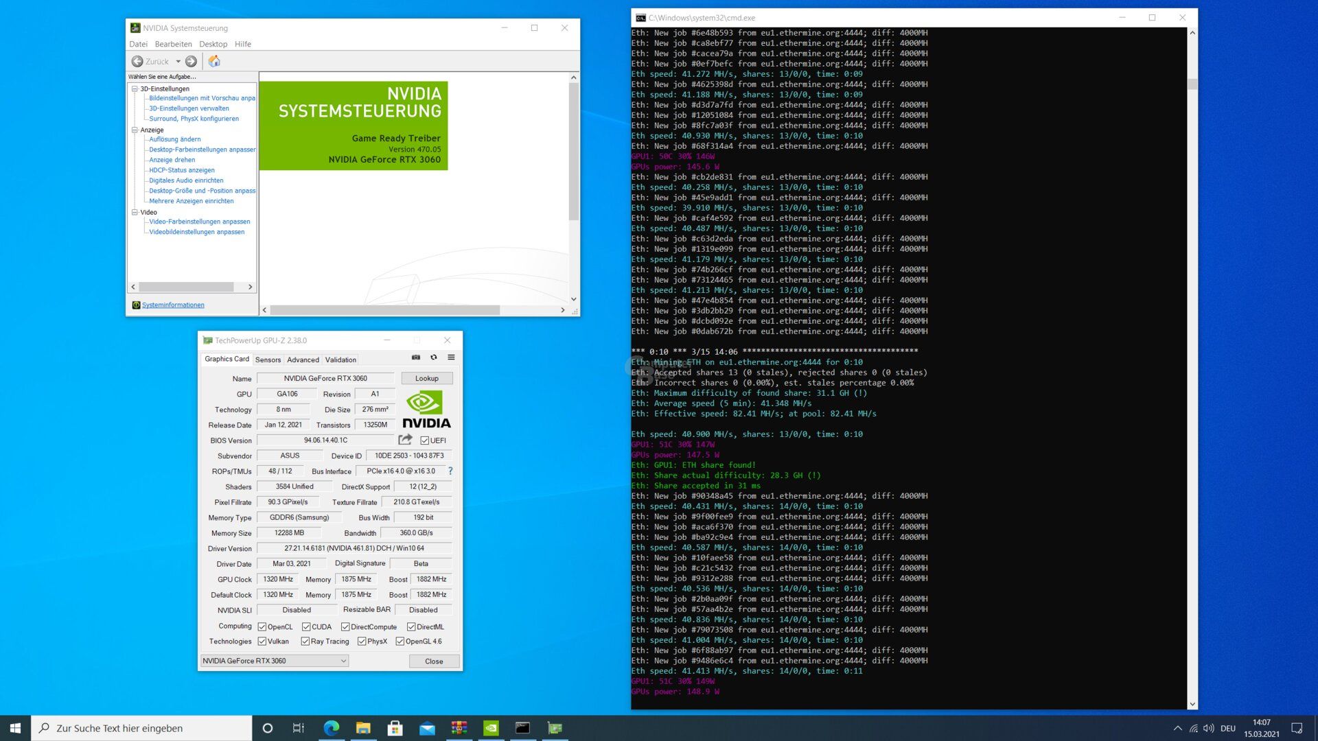Nvidia GeForce RTX 3060 - wydajność w kopaniu Ethereum ETH
