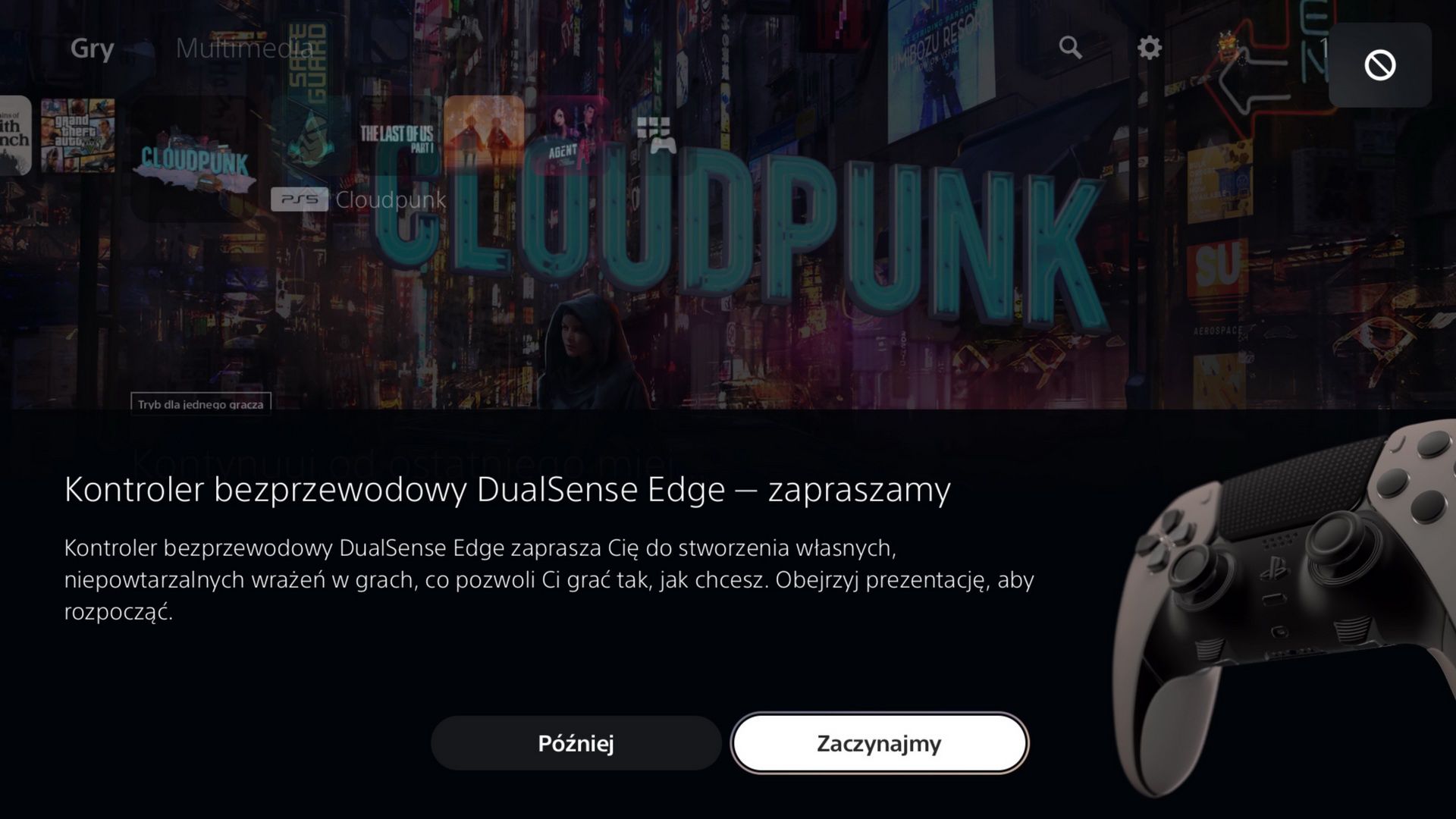 DualSense Edge - ekran powitalny