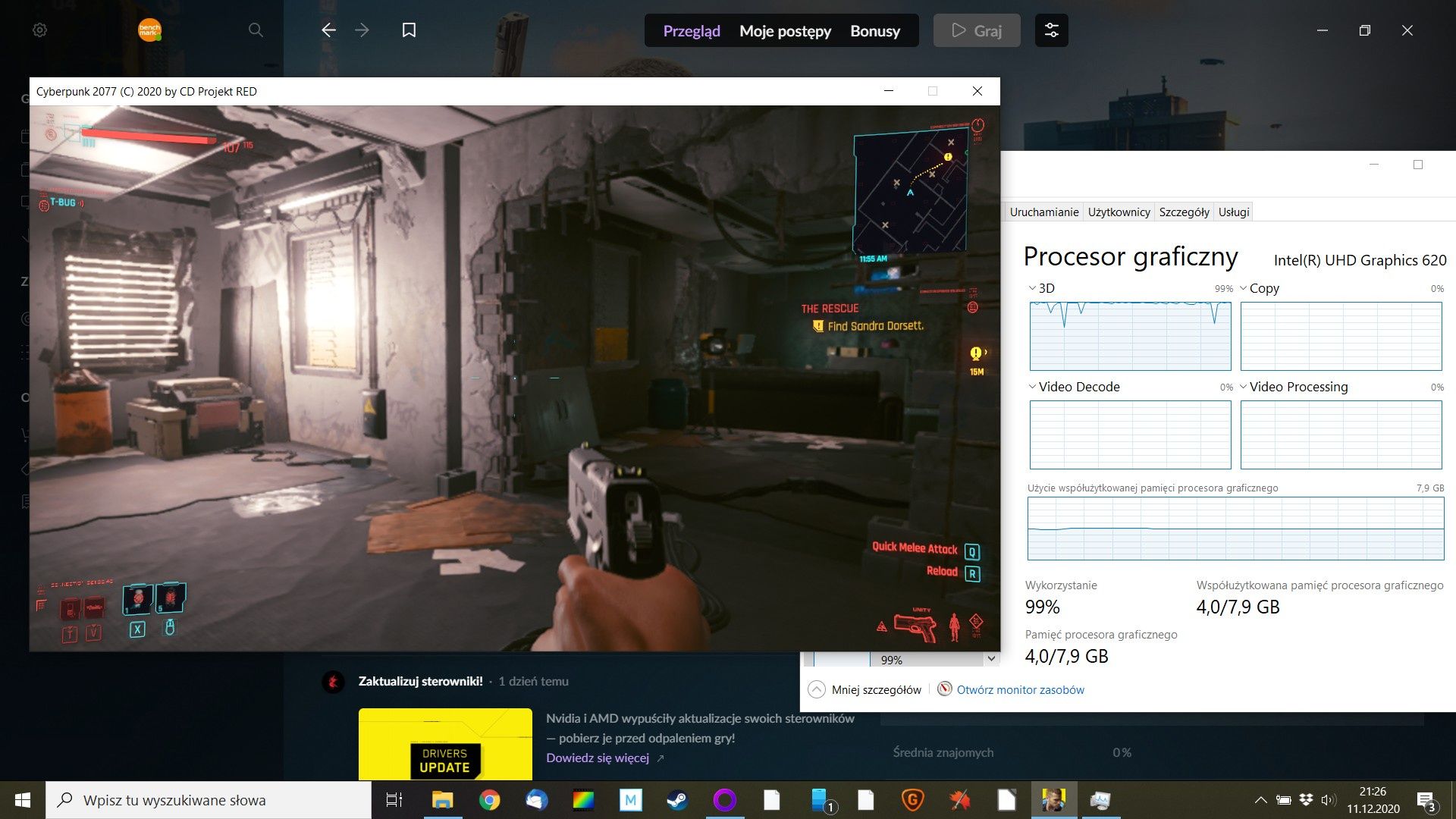 Cyberpunk na Intel UHD 620