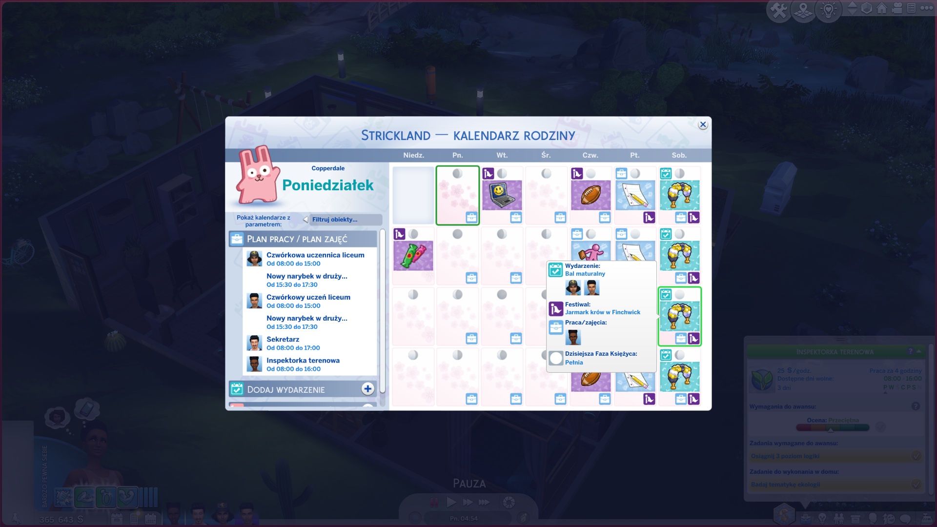 The Sims 4: Licealne lata - kalendarz