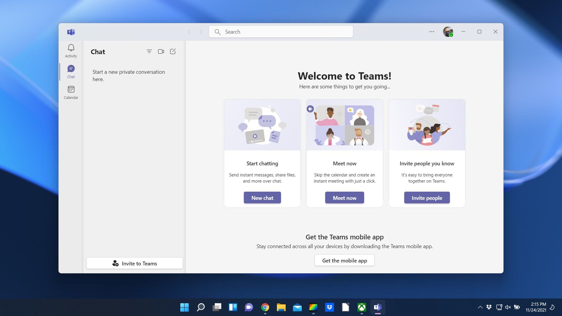 Razem z aplikacją Rozmowa (Chat) zintegrowany jest Microsoft Teams