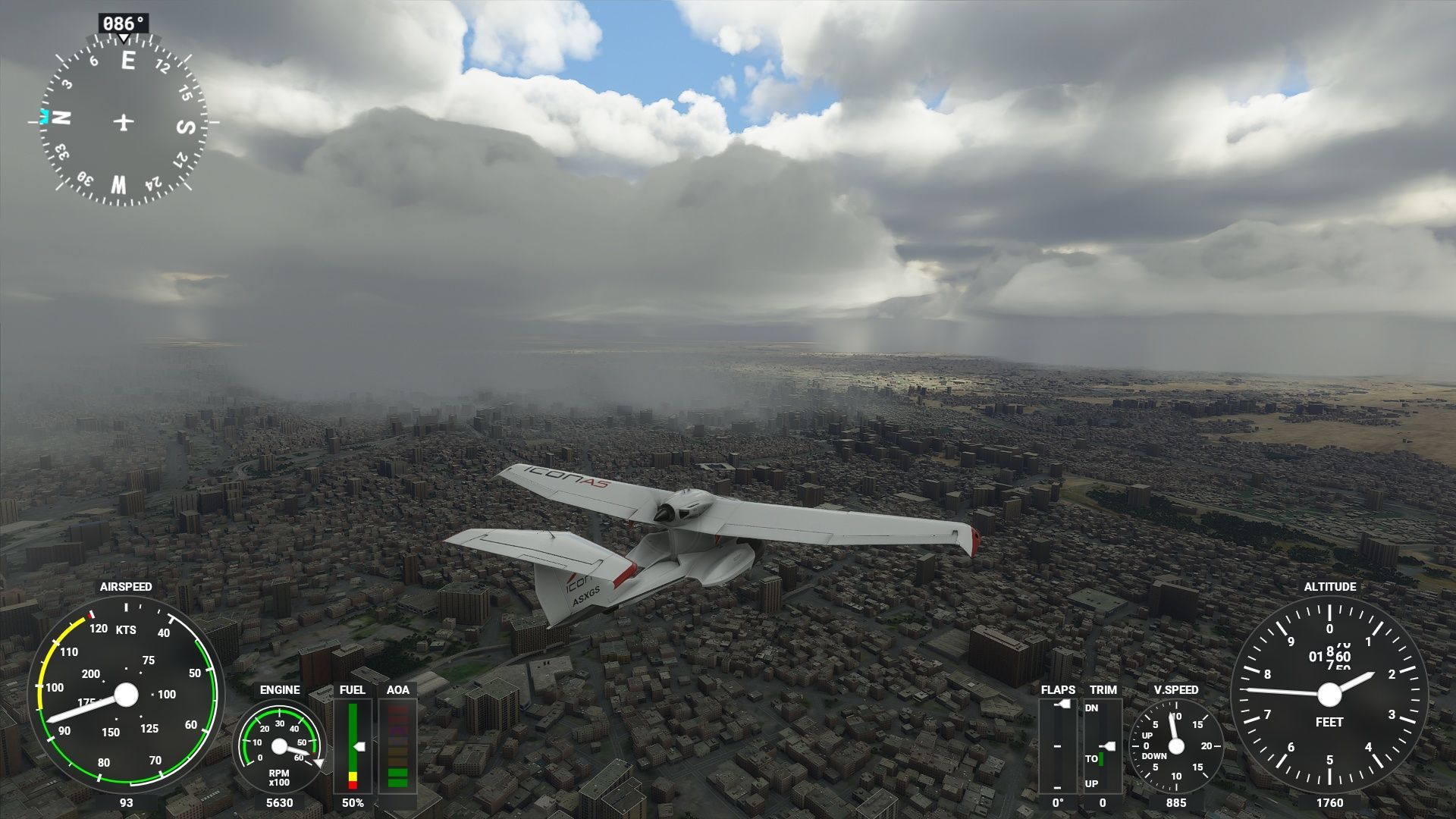 Microsoft Flight Simulator - lot nad Kairem w deszczu