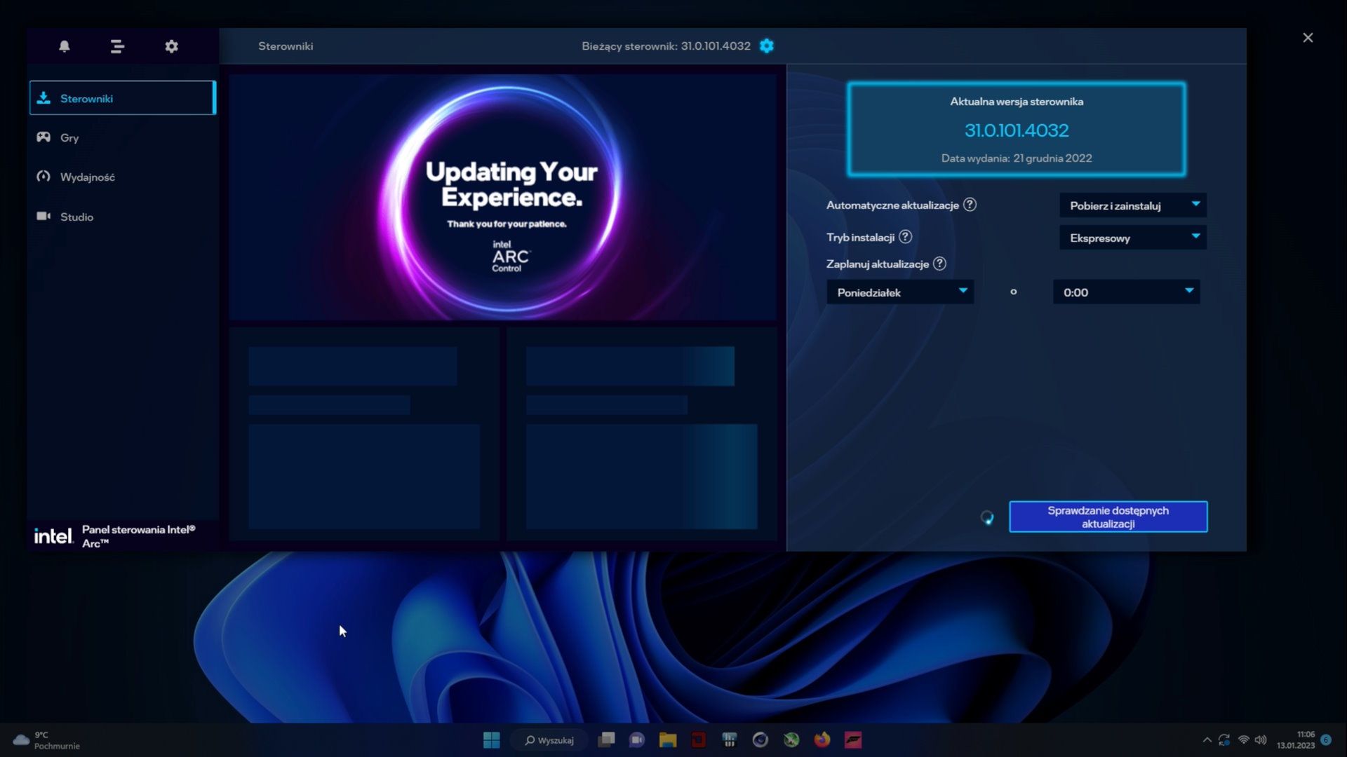 Intel ARC A770 Limitet Edition - aktualizacja automatyczna