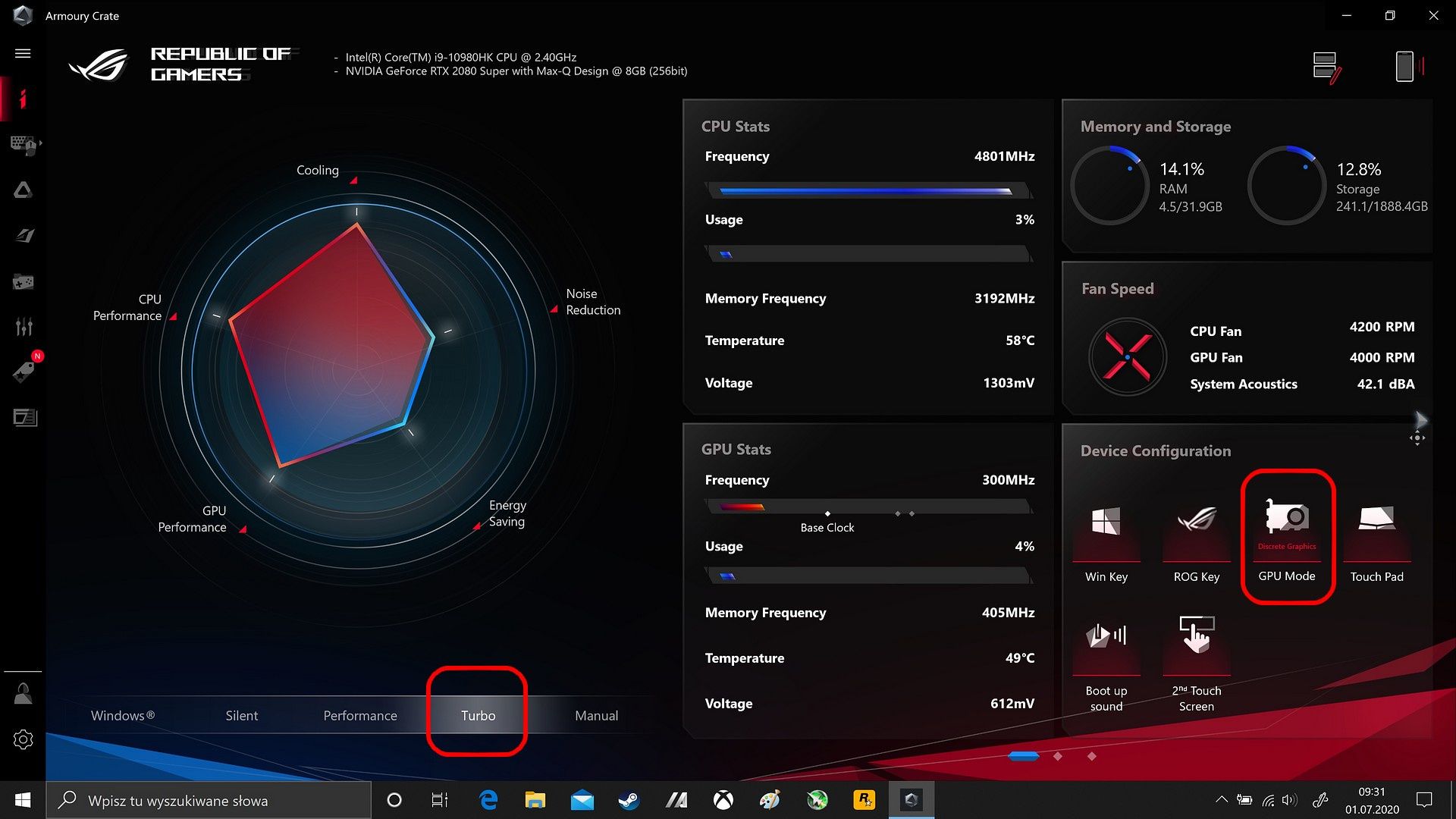 ASUS Zephyrus Duo 15 - oprogramowanie sterujące ASUS Armoury Crate