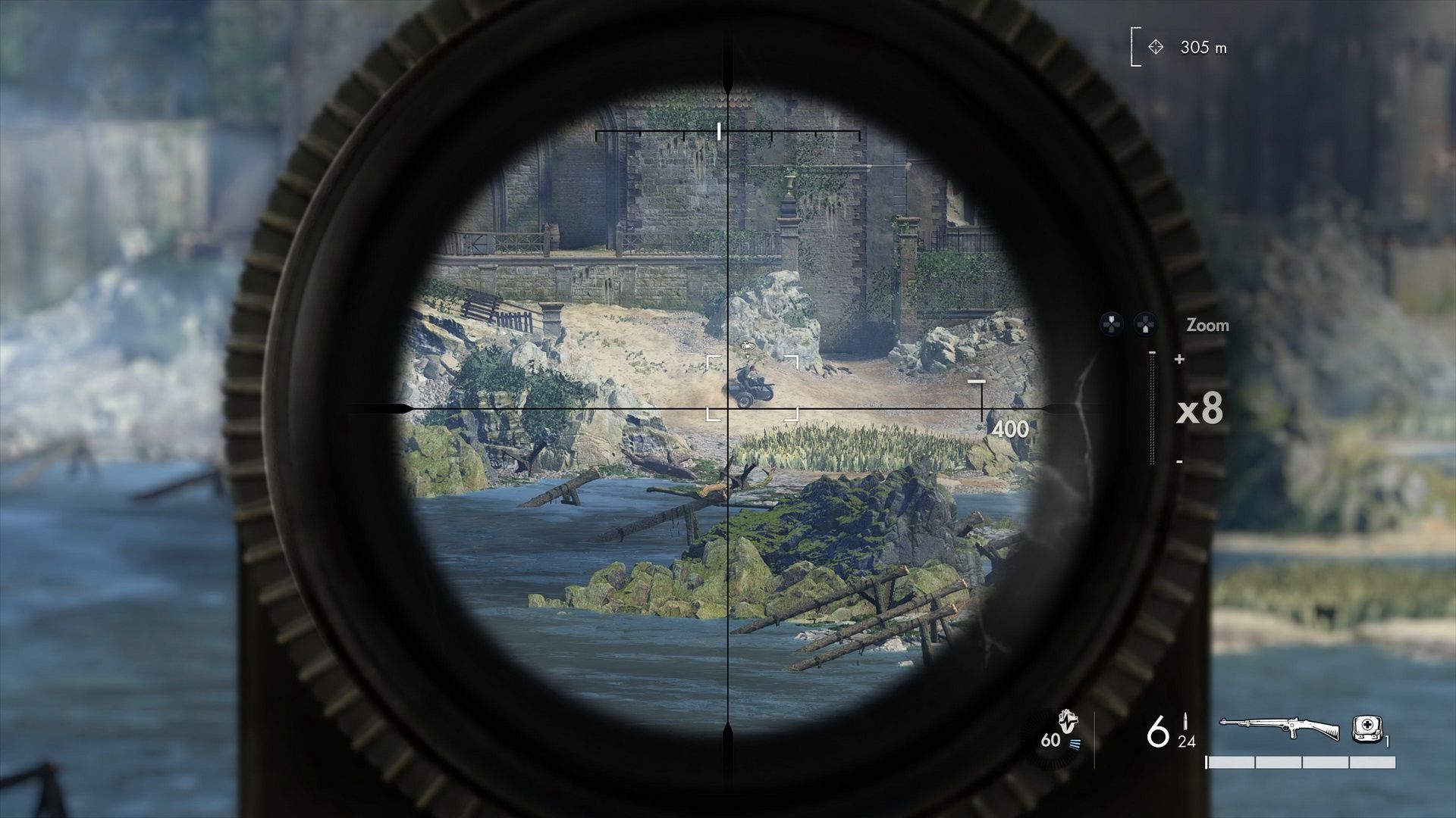 Sniper Elite 5 - celowanie do motocykla