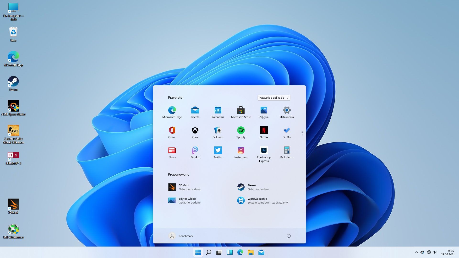 Windows 11 interfejs - menu start