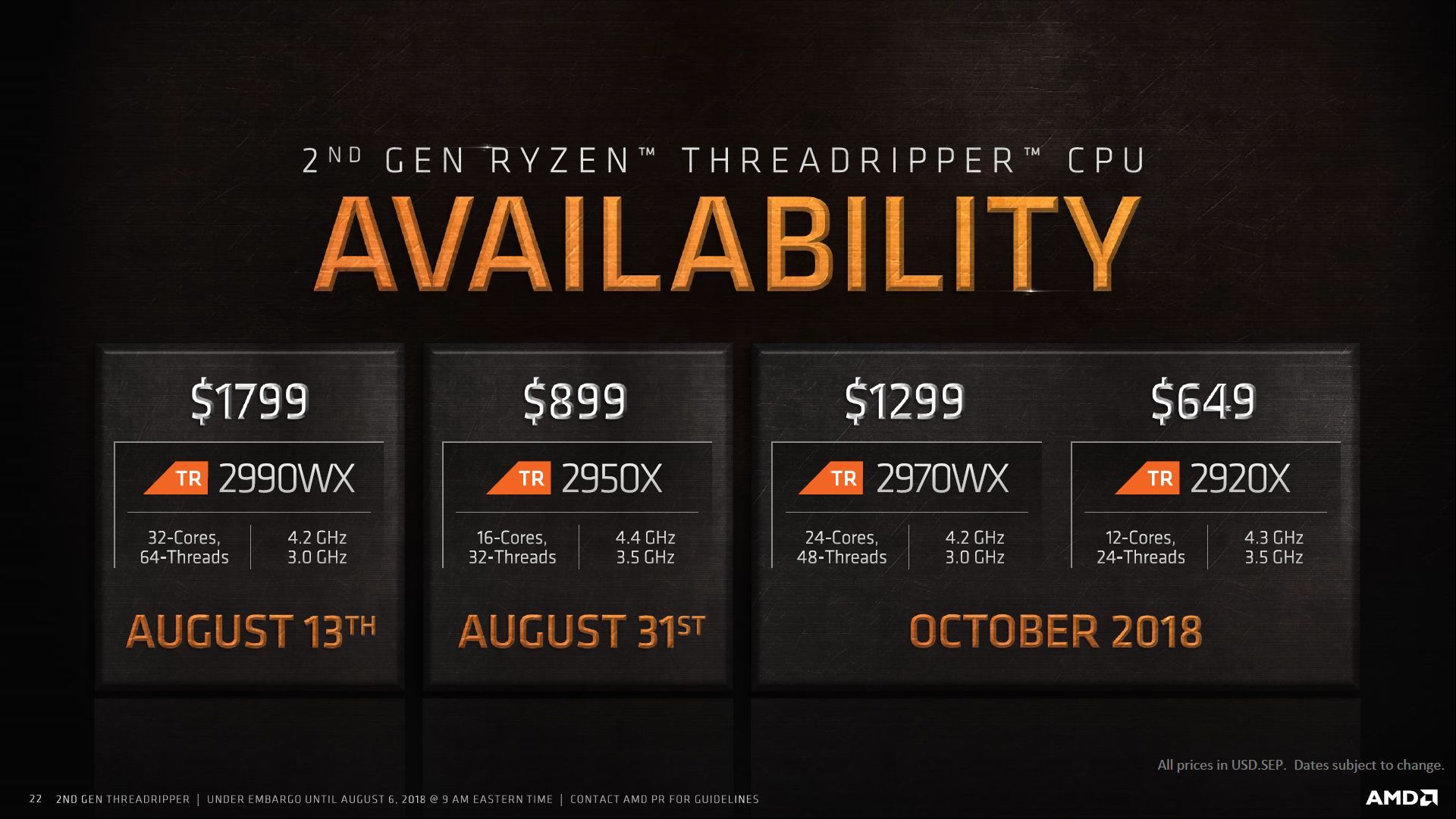 AMD Ryzen Threadripper 2920X, 2950X, 2970WX i 2990WX - ceny i dostępność