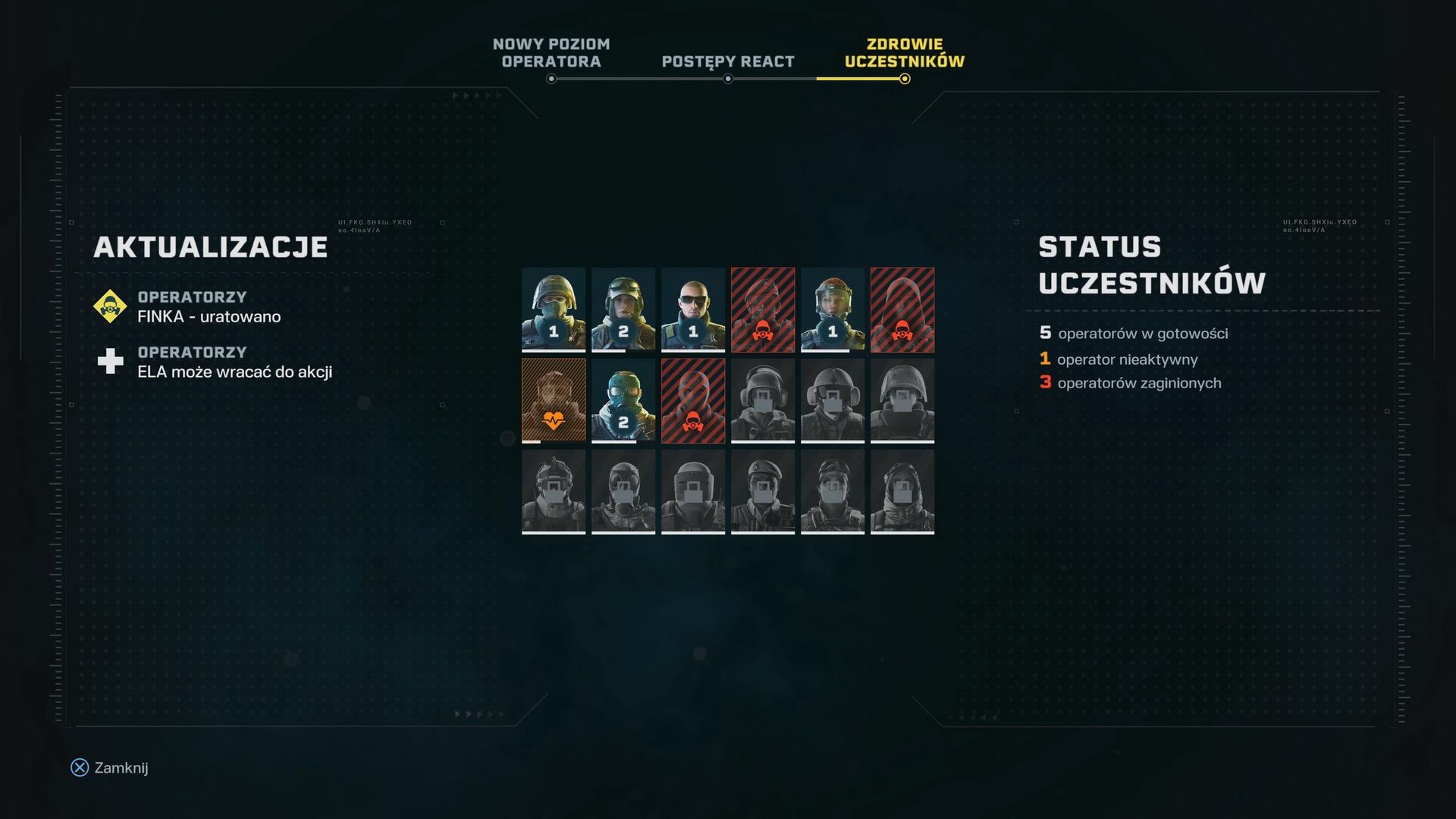 Rainbow Six Extraction - aktualizacja stanu drużyny