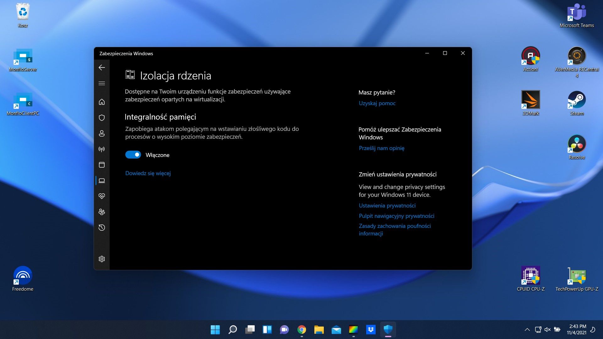 Funkcja izolacji rdzenia w Windows 11
