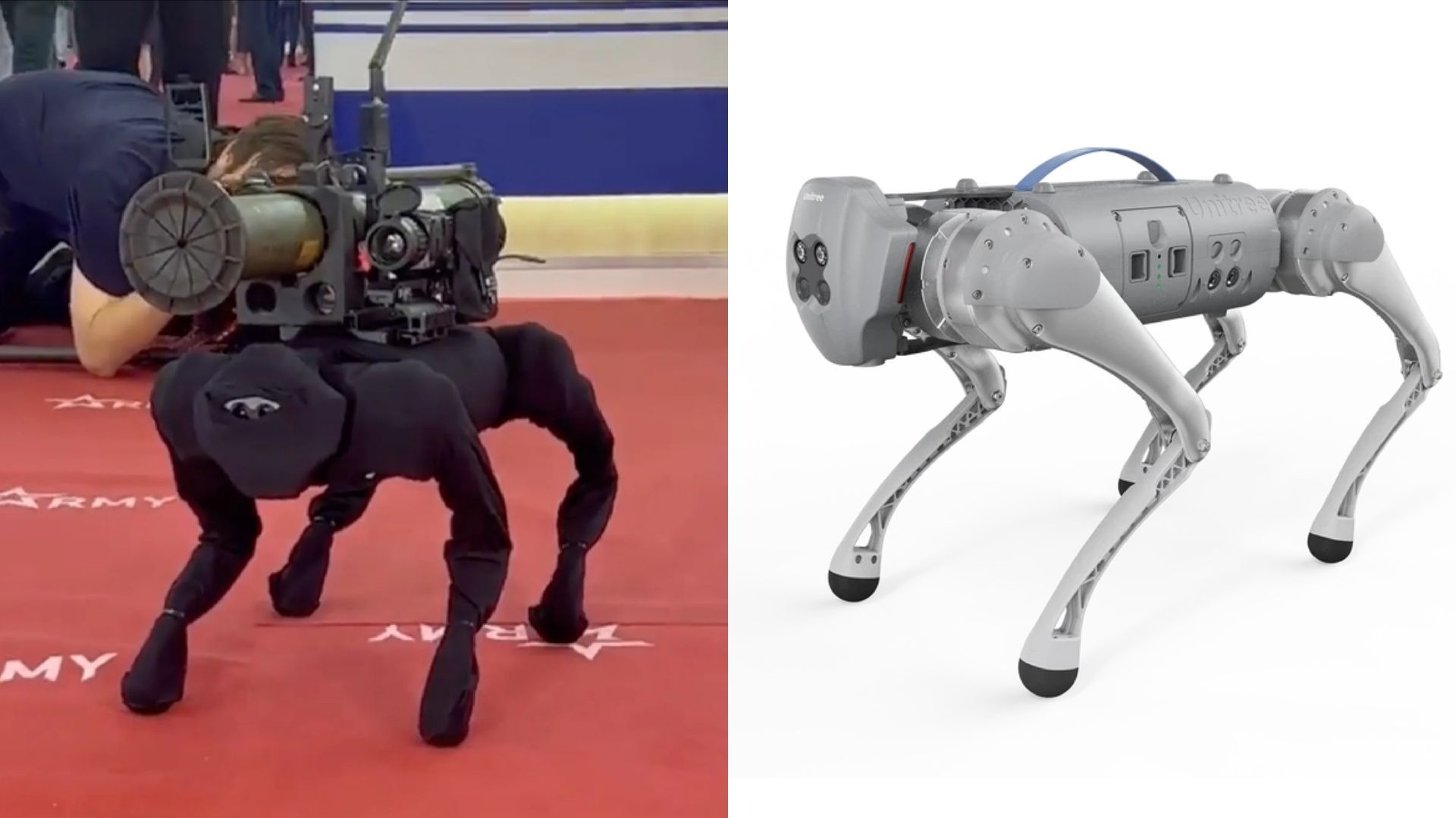 Rosyjski robot bojowy M-81 i chiński robot zabawka Unitree Go1