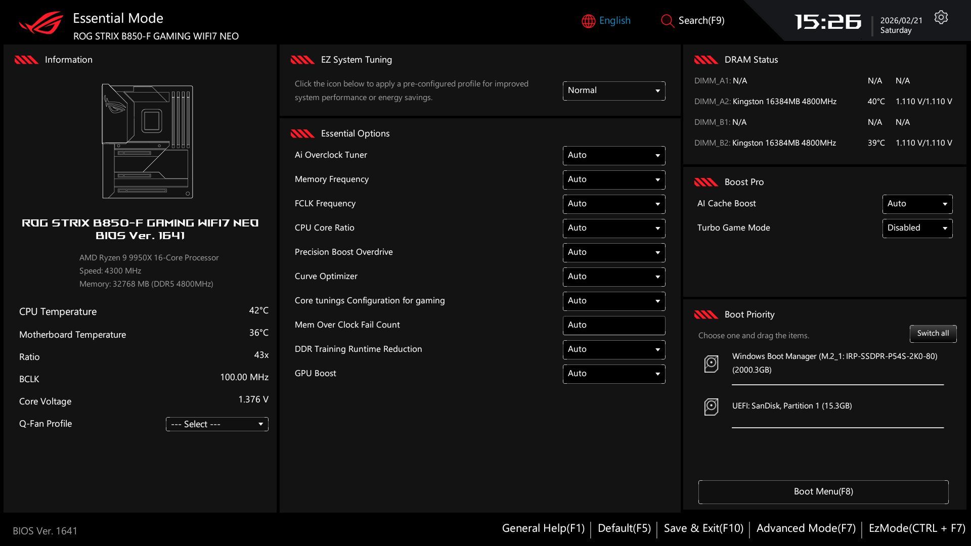 ASUS ROG UEFI BIOS - Essential Mode